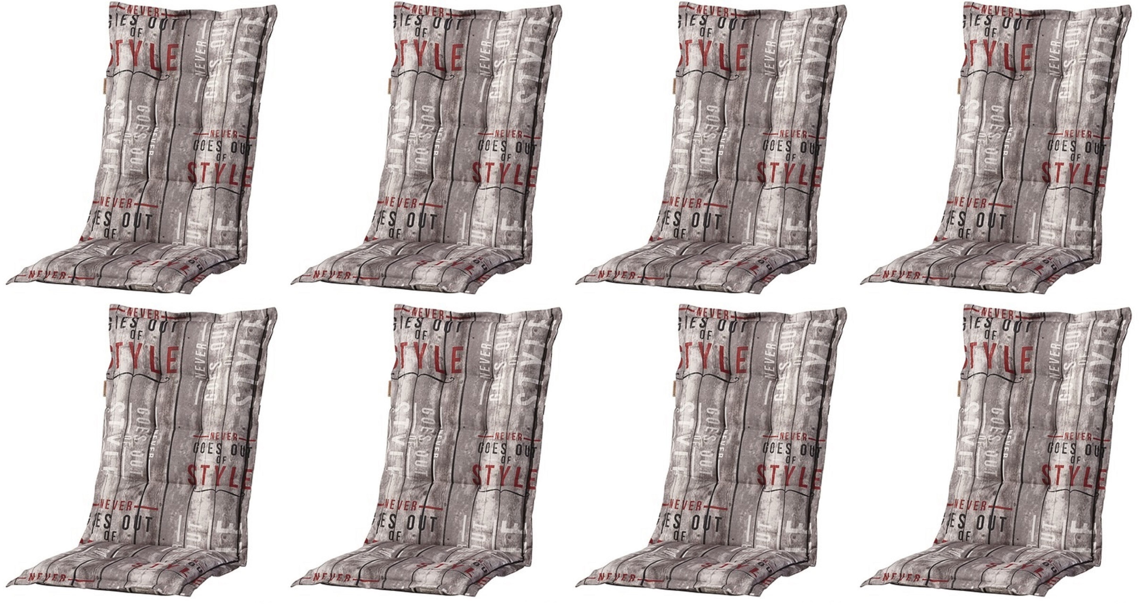 Madison Hochlehnerauflage 8 er Set C 067 Gartenstuhl Auflagen Kissen Polster für Hochlehner, (Spar-Set, 8 St., 8 Auflagen), für Hochlehner-Stühle UV-beständig inkl. Bindebänder und Halteband