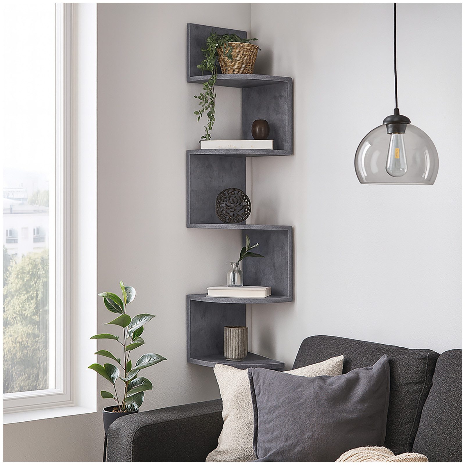 HTI-Living Wandregal Eckregal mit 5 Ablageflächern Thekla Beton, Stück 1-tl günstig online kaufen