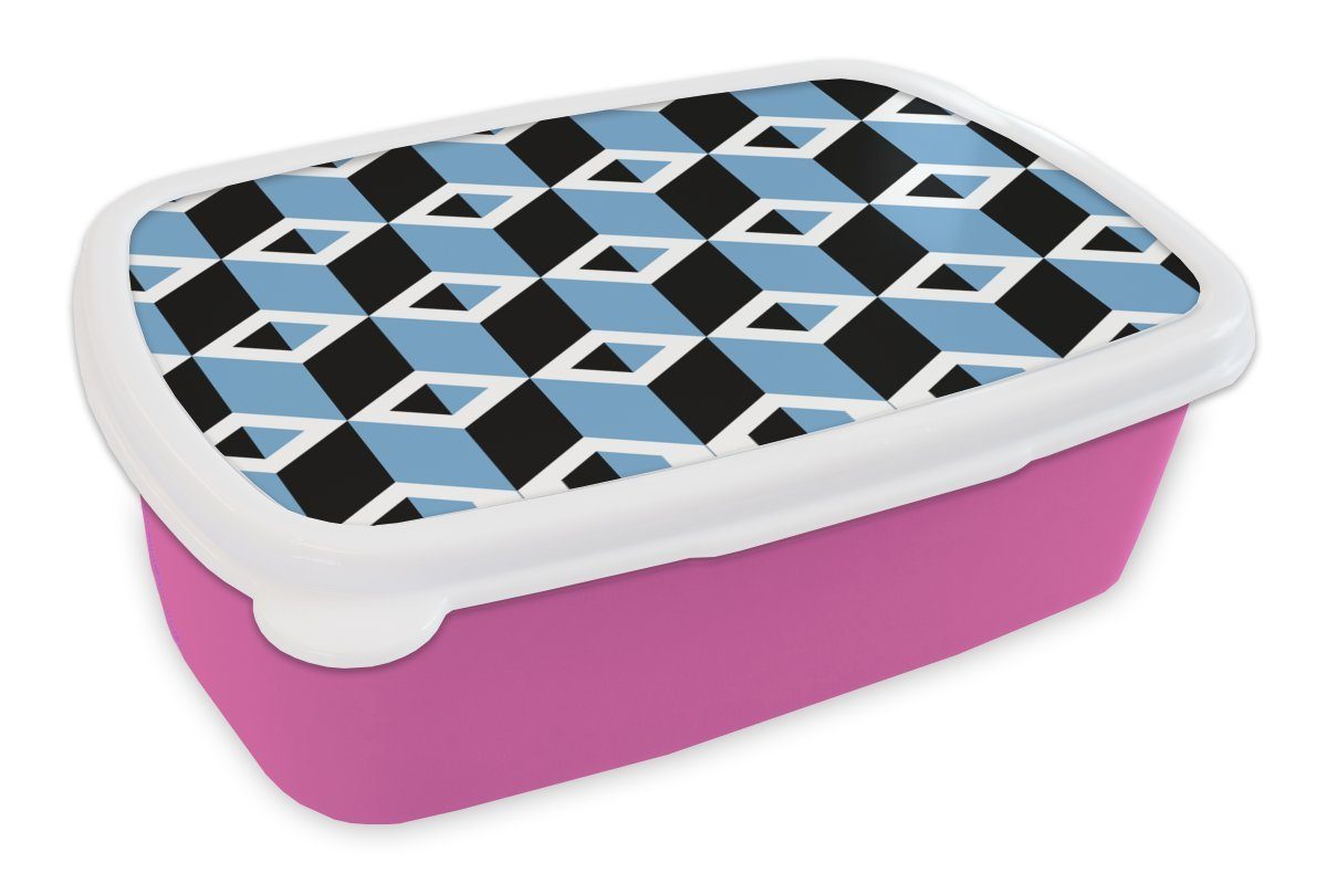 - Blöcke - Muster Mädchen, Snackbox, MuchoWow rosa Brotbox Brotdose für Kunststoff Kinder, Erwachsene, 3D, Lunchbox Kunststoff, (2-tlg),