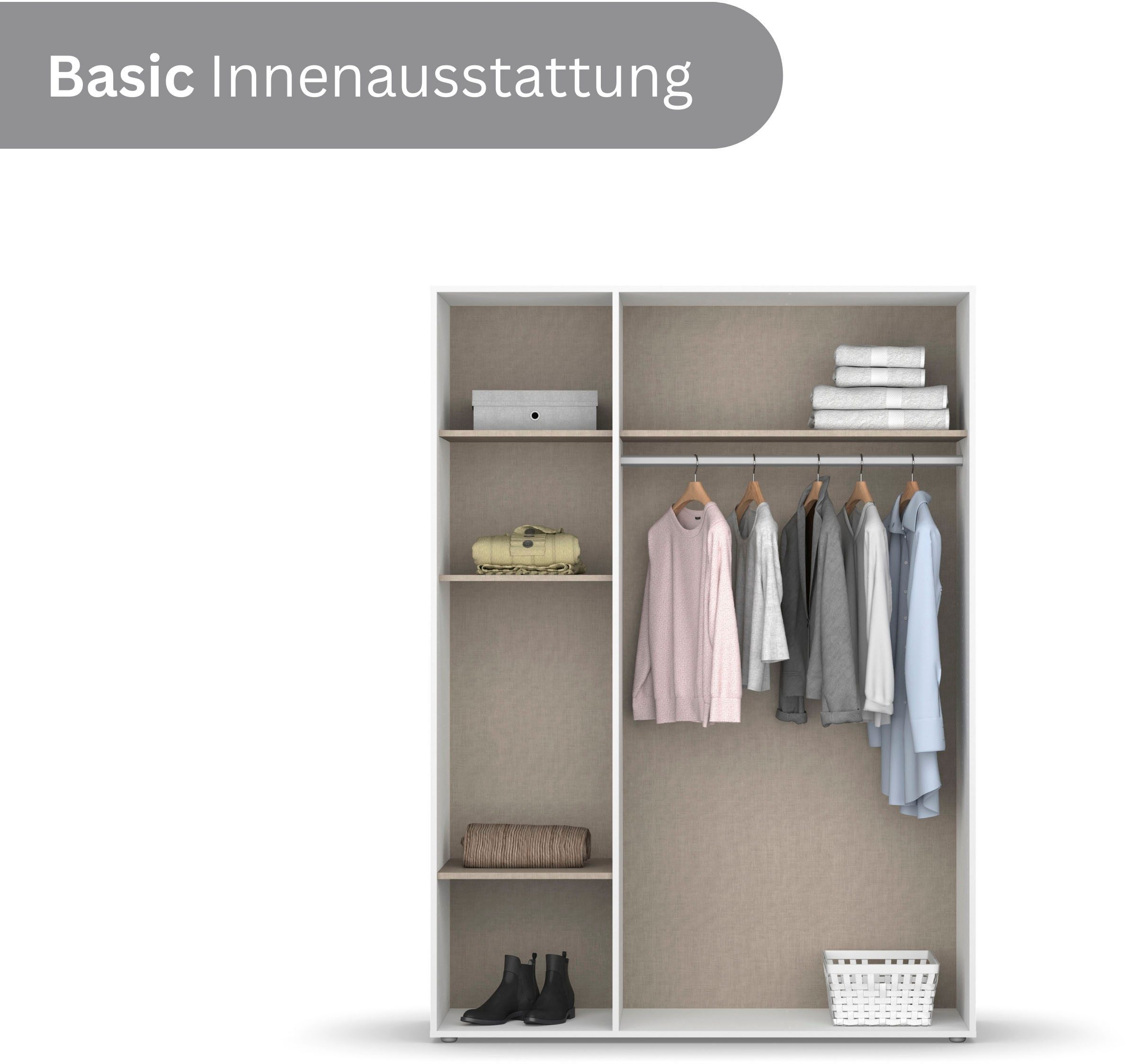 rauch Drehtürenschrank Kleiderschrank Schrank Garderobe Wäscheschrank NAGATA mit Spiegel (in 3 verschiedenen Ausstattungen BASIC/CLASSIC/PREMIUM) und modernen S – Bild 4 von 5
