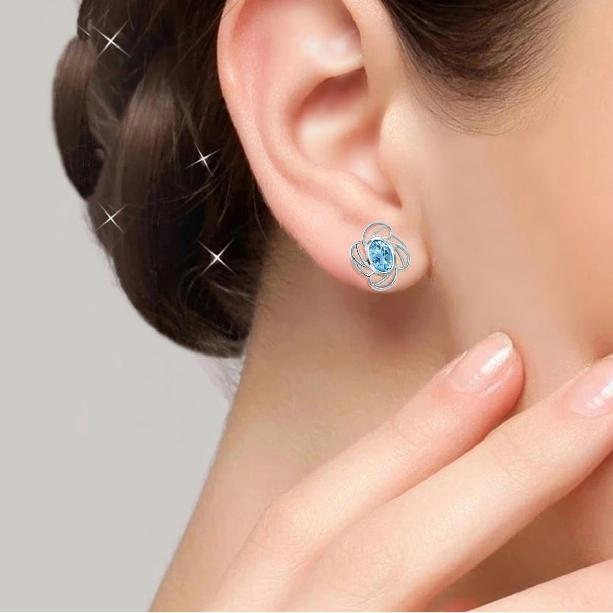 Goldene Hufeisen Paar Ohrstecker Damen echter Blautopas Ohrstecker 925 Sterlingsilber mit Edelsteine, Edelsteinschmuck für Damen