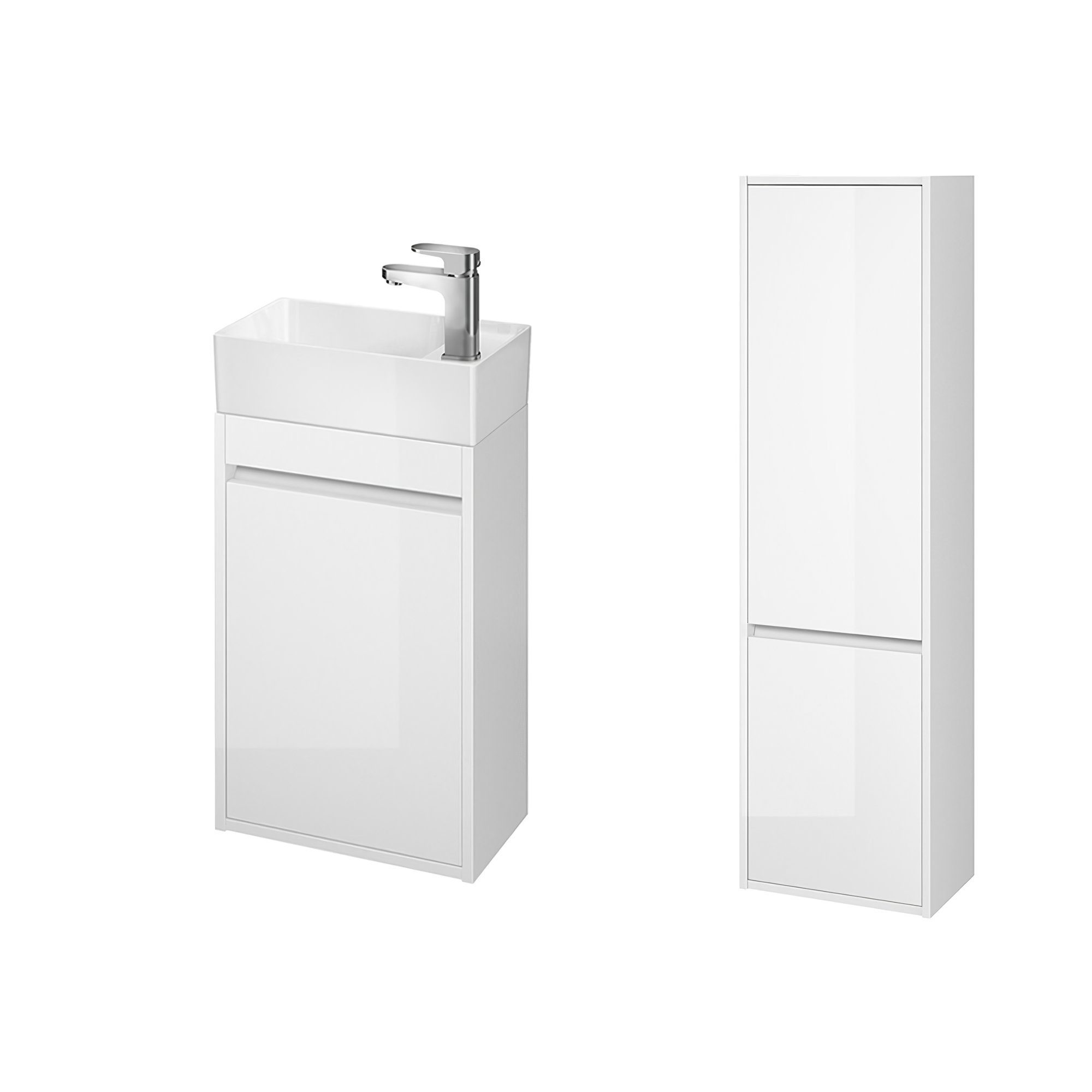 KOLMAN Badmöbel-Set CREA 40 Waschbecken-Unterschrank mit Hochschrank 140x40x25, (Weiß), mit Türen & Keramikwaschbecken
