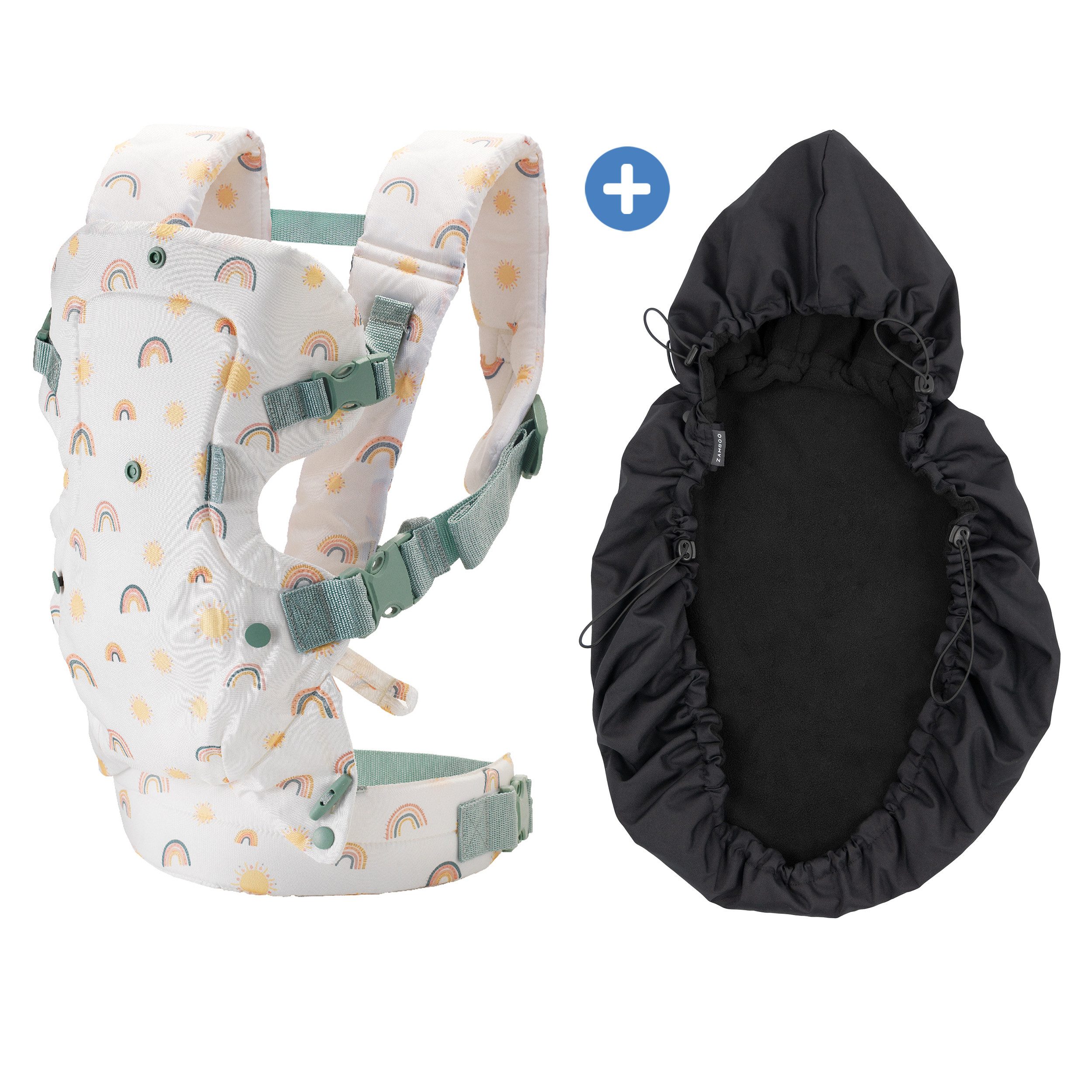 Infantino BKids Babytrage Flip Advanced - Rainbow, Baby Bauchtrage Rückentrage ab Geburt von 3,6-14,5 kg mit Regenschutz
