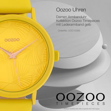 OOZOO Quarzuhr Oozoo Damen Armbanduhr gelb, (Analoguhr), Damenuhr rund, groß (ca. 42mm), Lederarmband gelb, Fashion