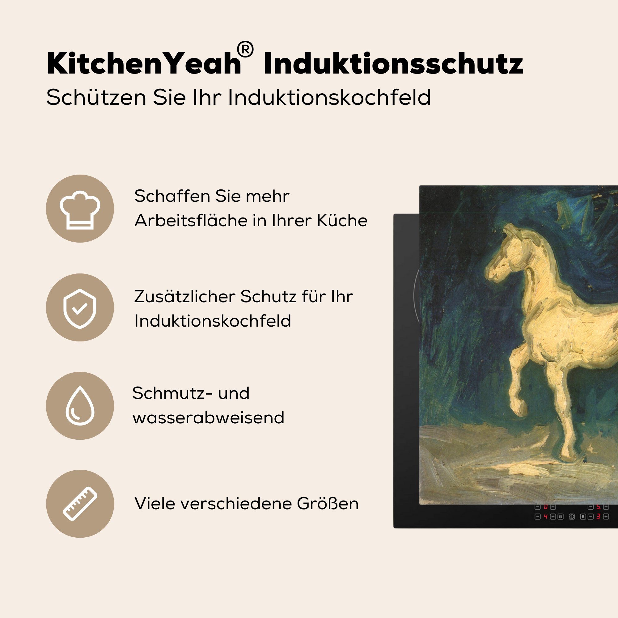 MuchoWow Herdblende-/Abdeckplatte Pferd - van (1 Induktionsmatte Vinyl, cm, die für Ceranfeldabdeckung küche, tlg), Vincent 59x52 Gogh