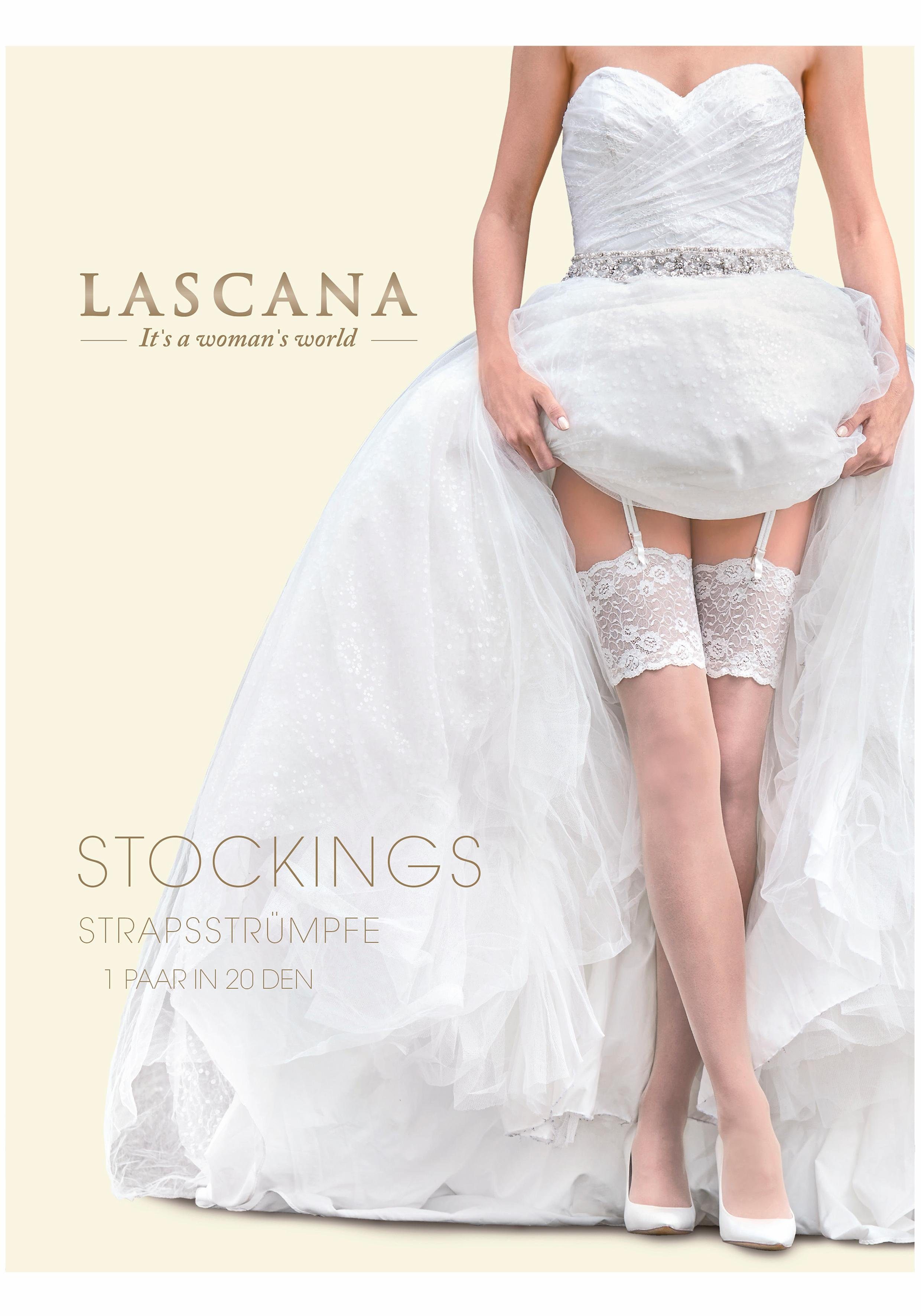 LASCANA Strapsstrümpfe Hochzeitsstrümpfe, verführerische Damen Strümpfe mit edler Spitze (Packung, 1-Paar, bis Gr. 48/50) mit breiter Spitze, ohne Silikon