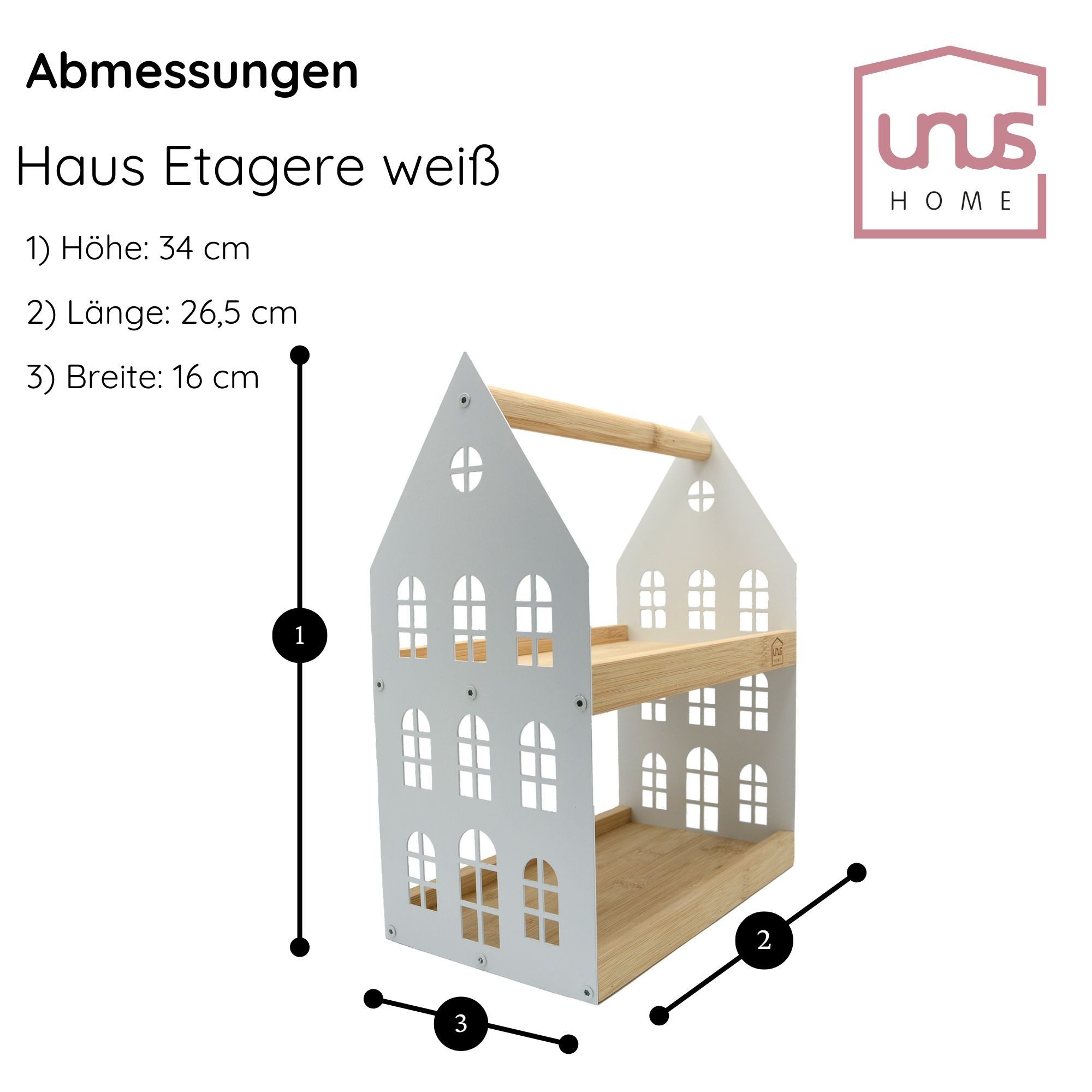 UNUS HOME Etagere Haus-Etagere 2 Etagen, Metall, (Weiß 34x26,5x16cm (LxBxH), Servierplatte Servierbrett Serviertablett Frühstückstablett – Bild 5 von 5