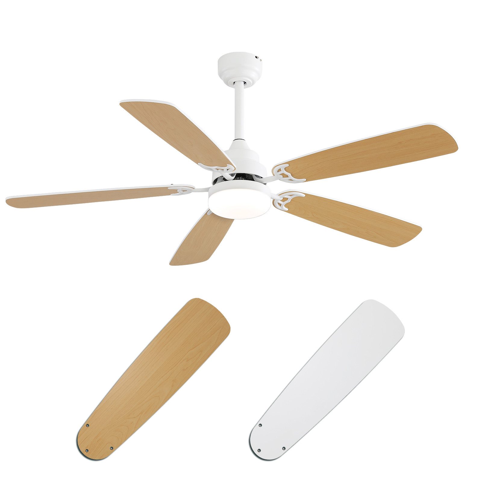 Sofucor Deckenventilator mit Licht und Fernbedienung, DC, 132 cm, Gleichstrommotor, zweifarbige Flügel, weiß