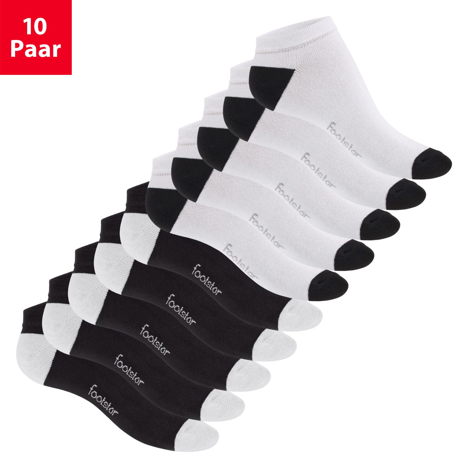 Footstar Sneakersocken 10 Paar Sneaker Socken für Damen & Herren - Bunte Ferse & Spitze (10-Paar)