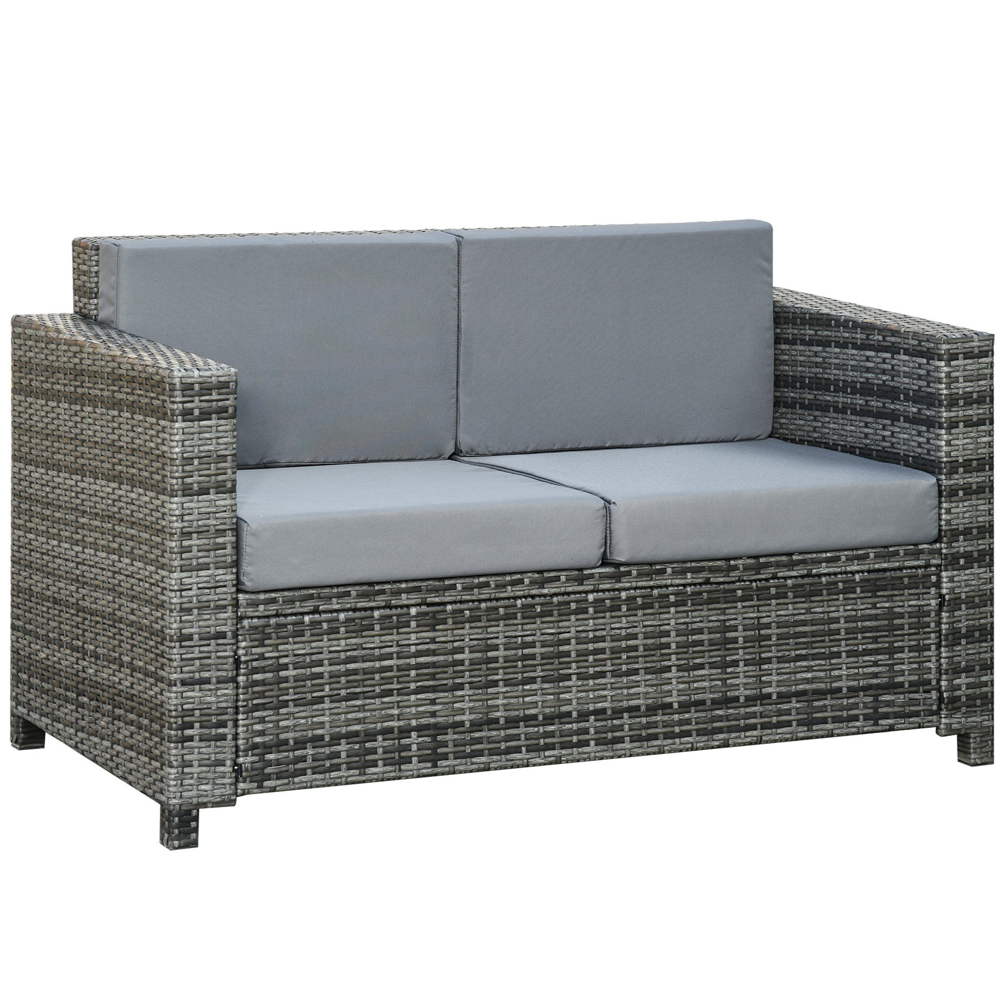 Outsunny Loungesofa Poly-Rattan Sofa mit Kissen 2-Sitzer, Rattansofa 1 Teile, Grau 130 x 70 x 80 cm