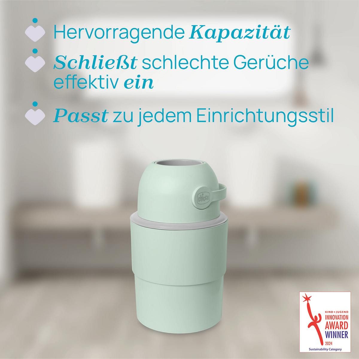 Chicco Windeleimer Windeleimer Odour Off, Windelbehälter, Inklusive 1 Pck. Müllbeutel Odour Off, Fassungsvermögen 35 Windeln