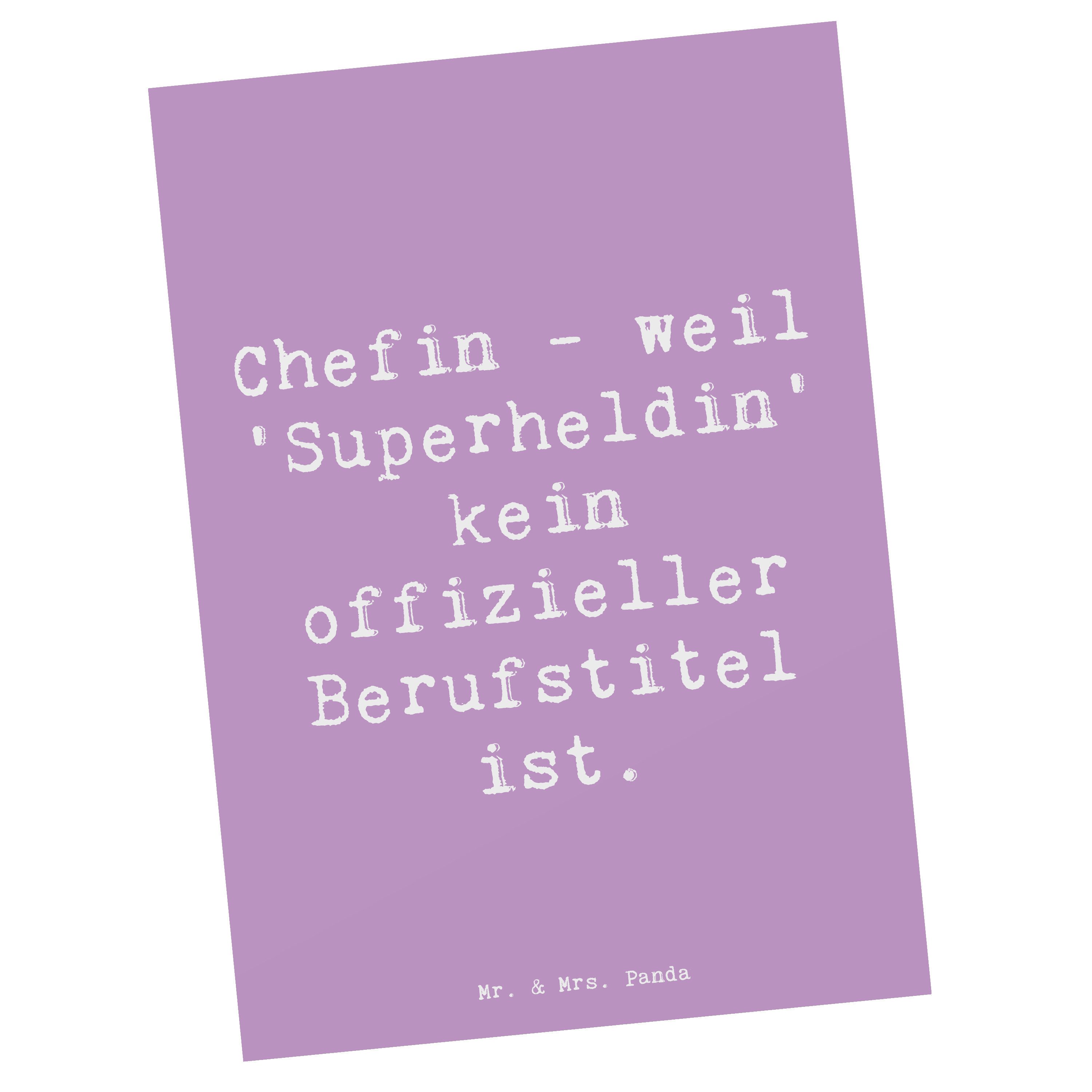 Mr. & Mrs. Panda Postkarte Spruch Chefin Superheldin, Postkarte, Lavendeltraum, Dankeschön, Post, handgefertigte Geschenke Motivkarte Geschenk für Chefin