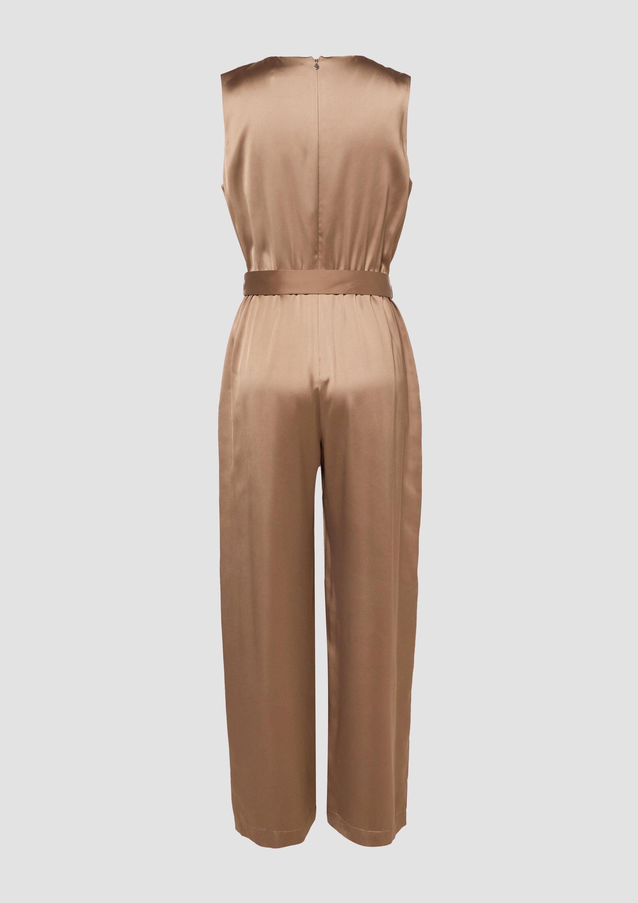 s.Oliver Jumpsuit Overall Ärmelloser Satin-Jumpsuit mit Faltendetails