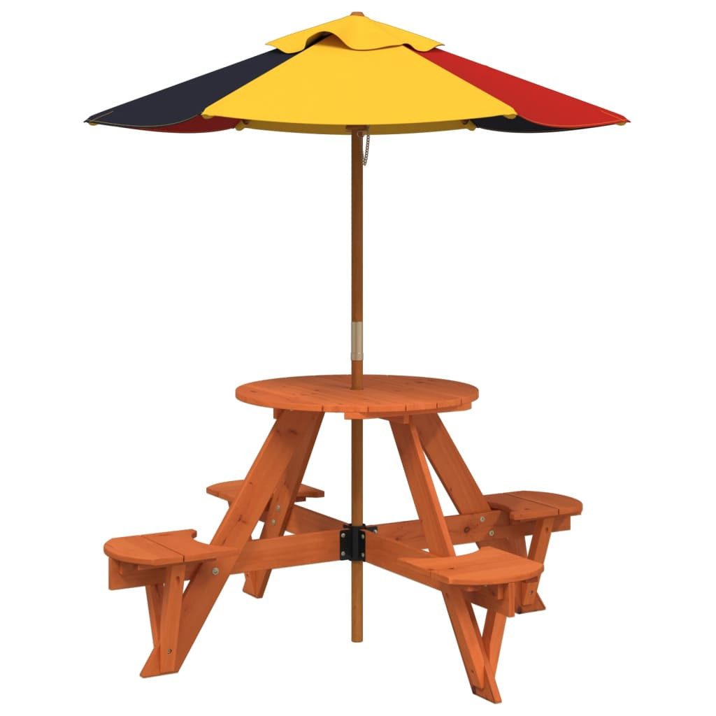 vidaXL Gartentisch Picknicktisch für 4 Kinder mit Sonnenschirm Rund Tannenholz (1-St)