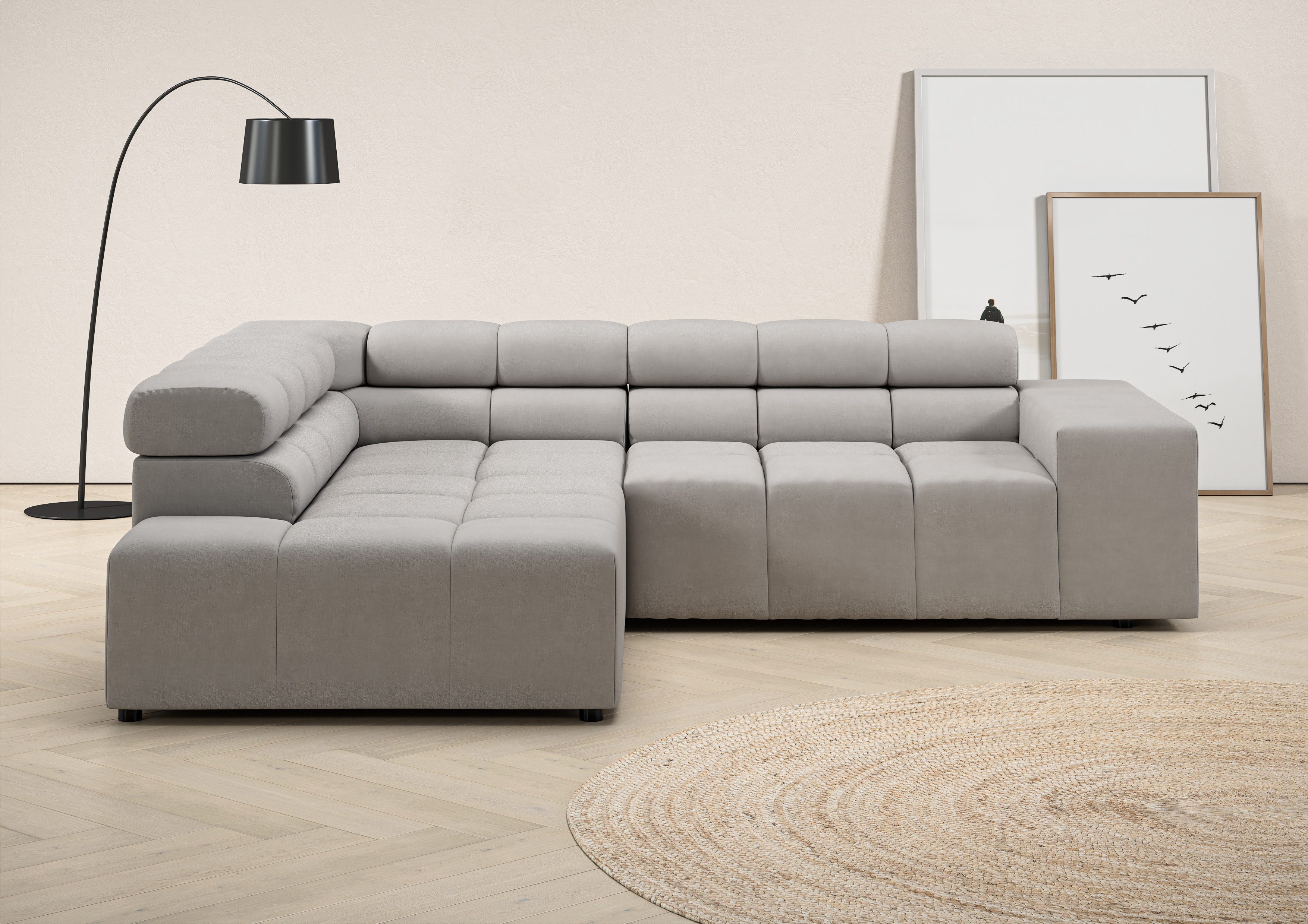 INOSIGN Ecksofa "Ancona, incl. Kopfteilverstellung + 3 Zierkissen, L-Form, günstig online kaufen