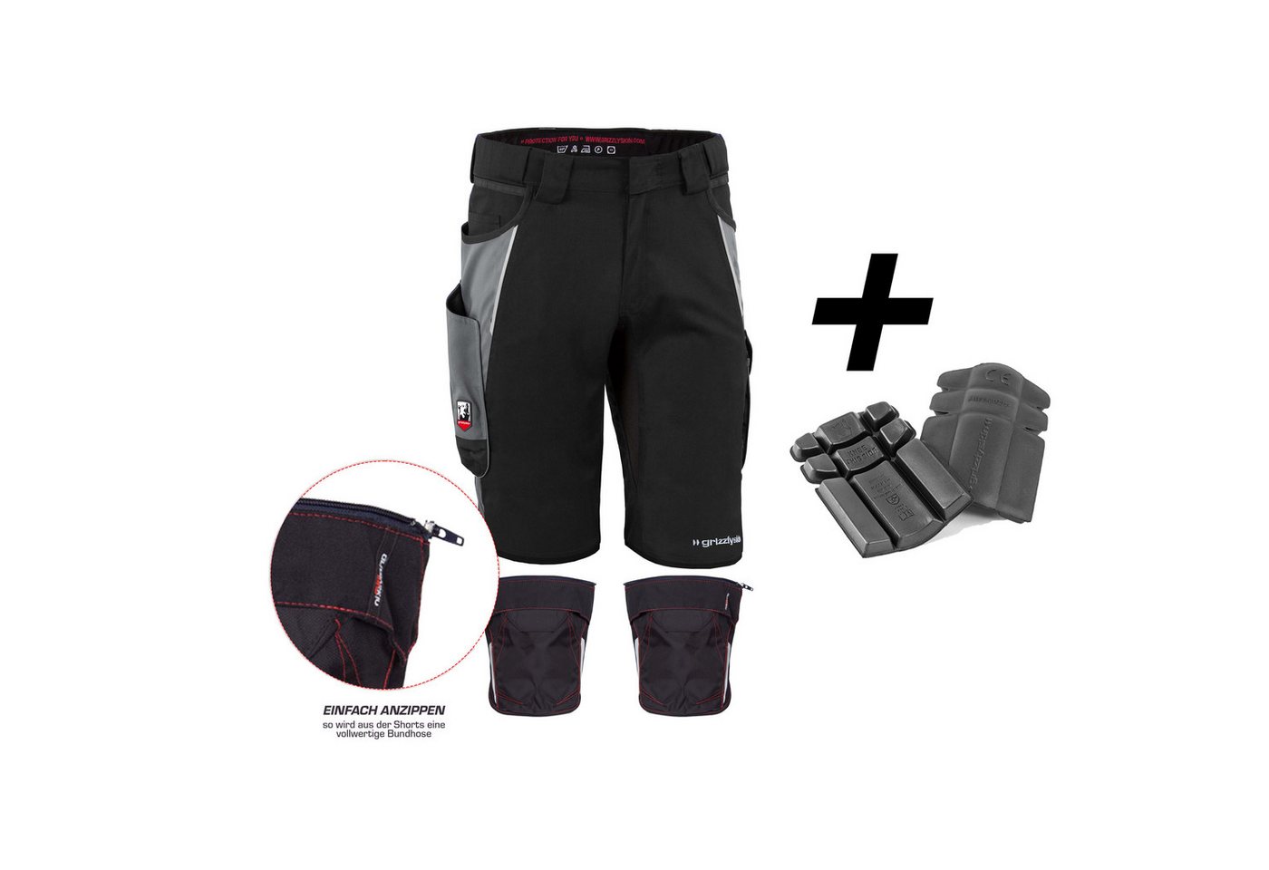 Qualitex Workwear Arbeitsshorts HANDWERKER-BUNDLE IRON Shorts + Kniepolstertasche inklusiv Kniepolster (3-tlg) modern kurze Arbeitshose - 13 Taschen - Strapazierfähig - Atmungsaktiv