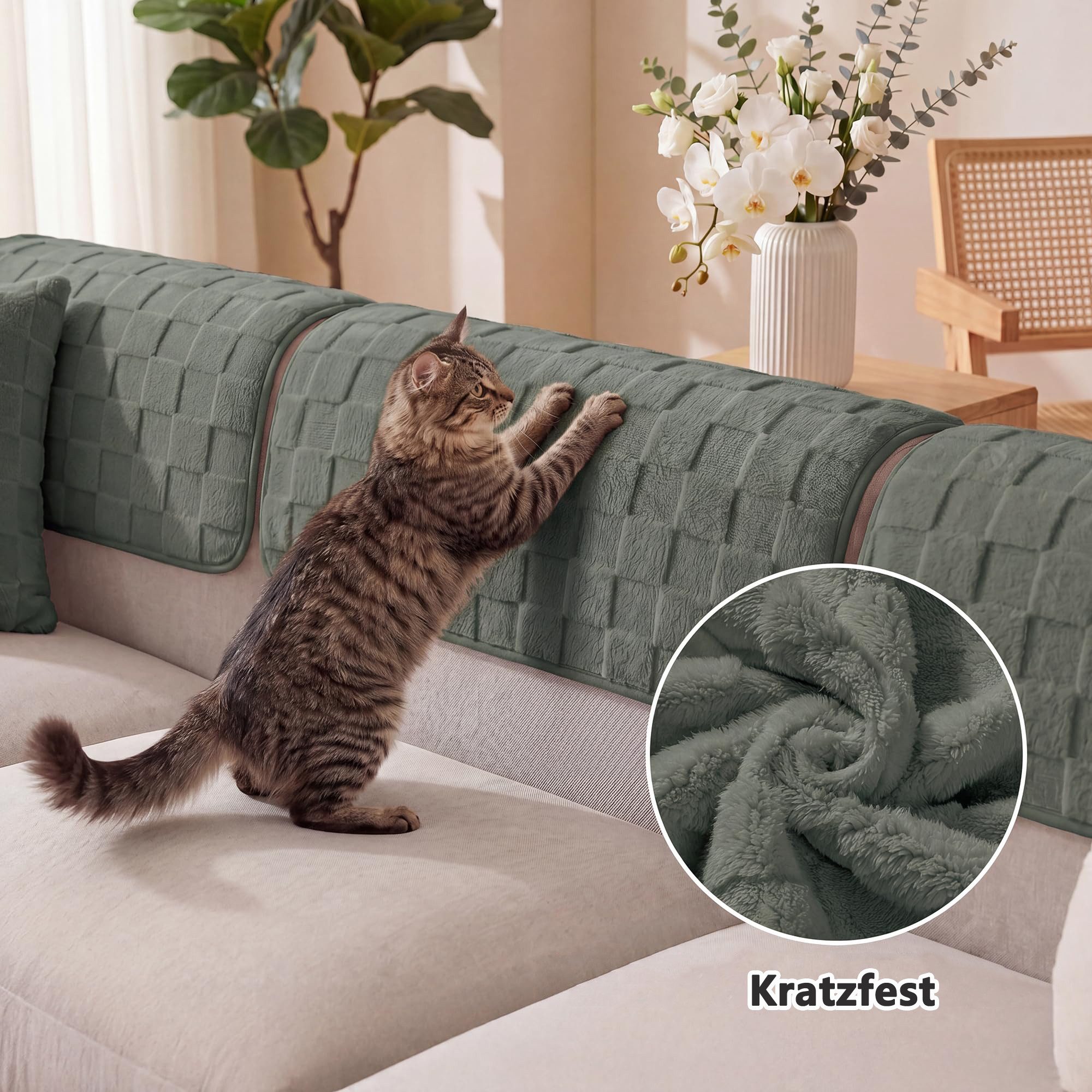 Zyronn Sesselschoner Armlehnenbezüge für Sofas und Sessel – 2er-Set 51 x 51 cm, Kratzfeste, Armlehnenschoner, waschbare Bezüge für Möbelarmlehnen – Bild 4 von 5