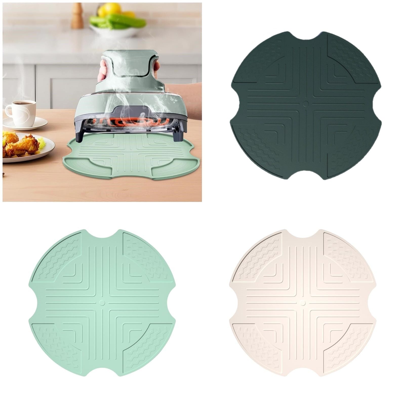 FOUORTUNATE-BEE Antirutschmatte Airfryer-Silikonmatten Set – Hitzeschutz & Rutschfest, 3-teilig, Universal-Isoliermatten für Heißluftfritteuse, Ofen Arbeitsflächen