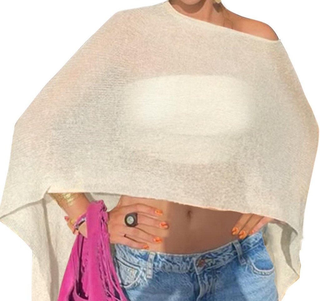 nsihing Schal Strandponcho Damen Schal, Transparenter Häkelponcho Sommer, Schulterfreies Cover-Up für Strand, Pool & Urlaub