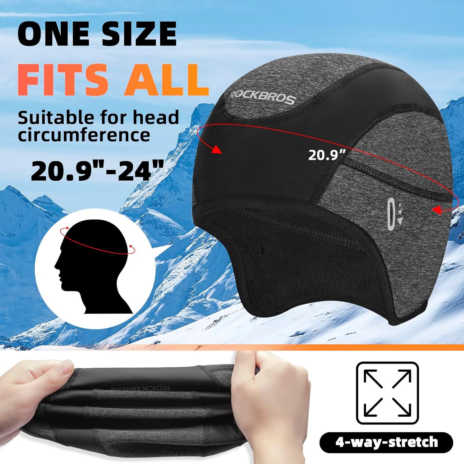 ROCKBROS Unterhelmmütze Fahrrad Mütze, Wintermütze mit Brille-Loch (Helm Unterziehmütze Winddicht für Radfahren, Skifahren, Laufen, Outdoor-Aktivitäten, für Damen und Herren, 1-St)
