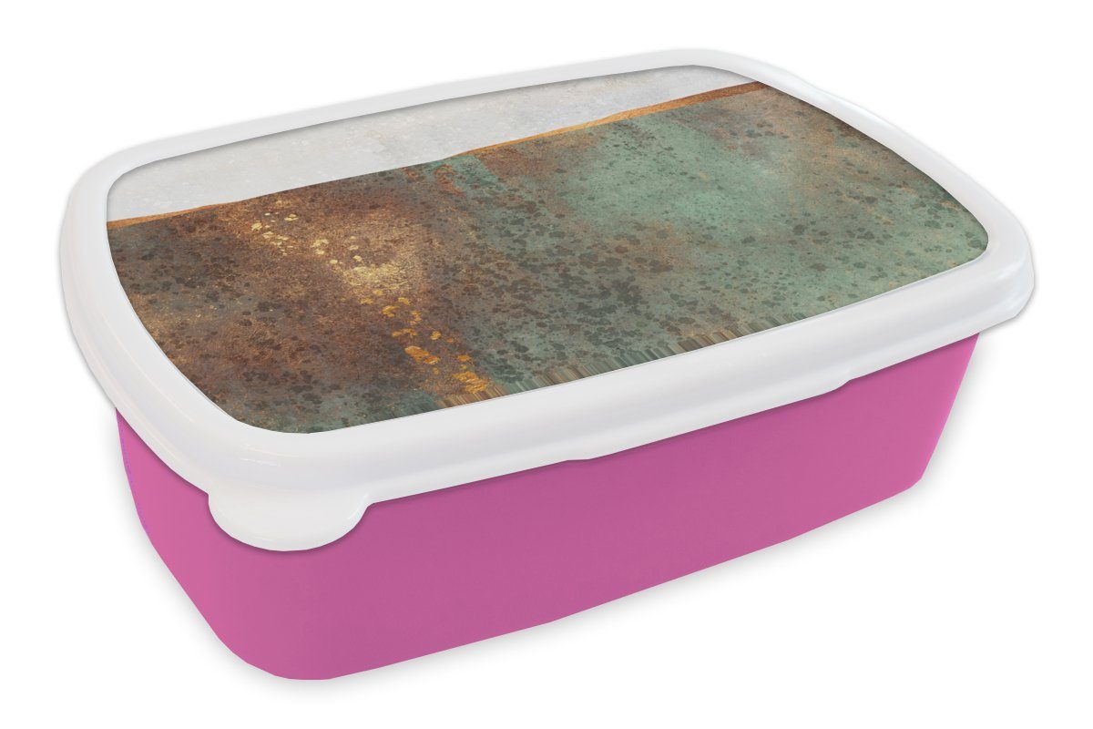 MuchoWow Lunchbox Abstrakt - Luxus - Gold, Kunststoff, (2-tlg), Brotbox für Erwachsene, Brotdose Kinder, Snackbox, Mädchen, Kunststoff rosa