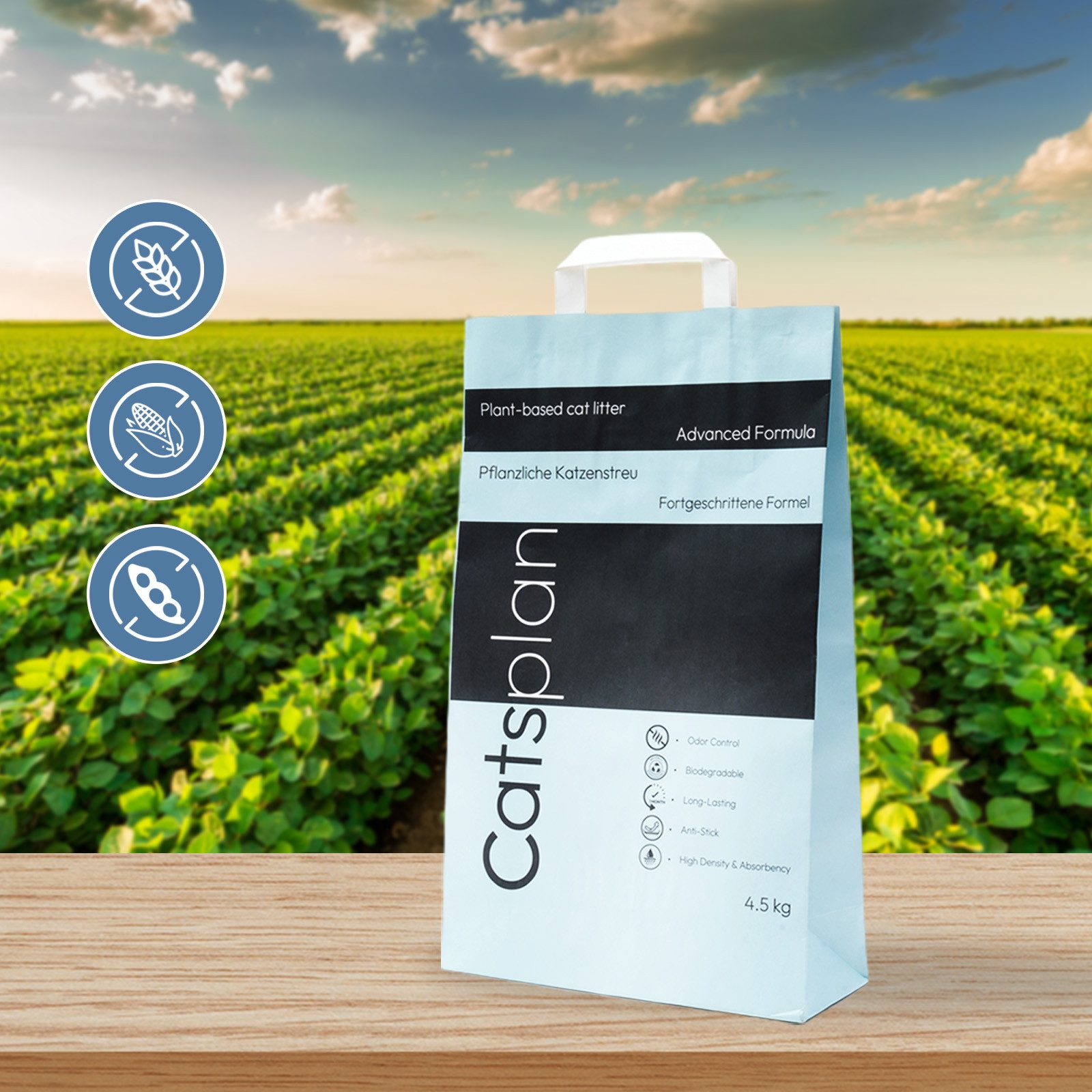 Catsplan Katzenstreu pflanzlich fortgeschrittene Formel (3-tlg), geruchsbindend und stark saugfähig