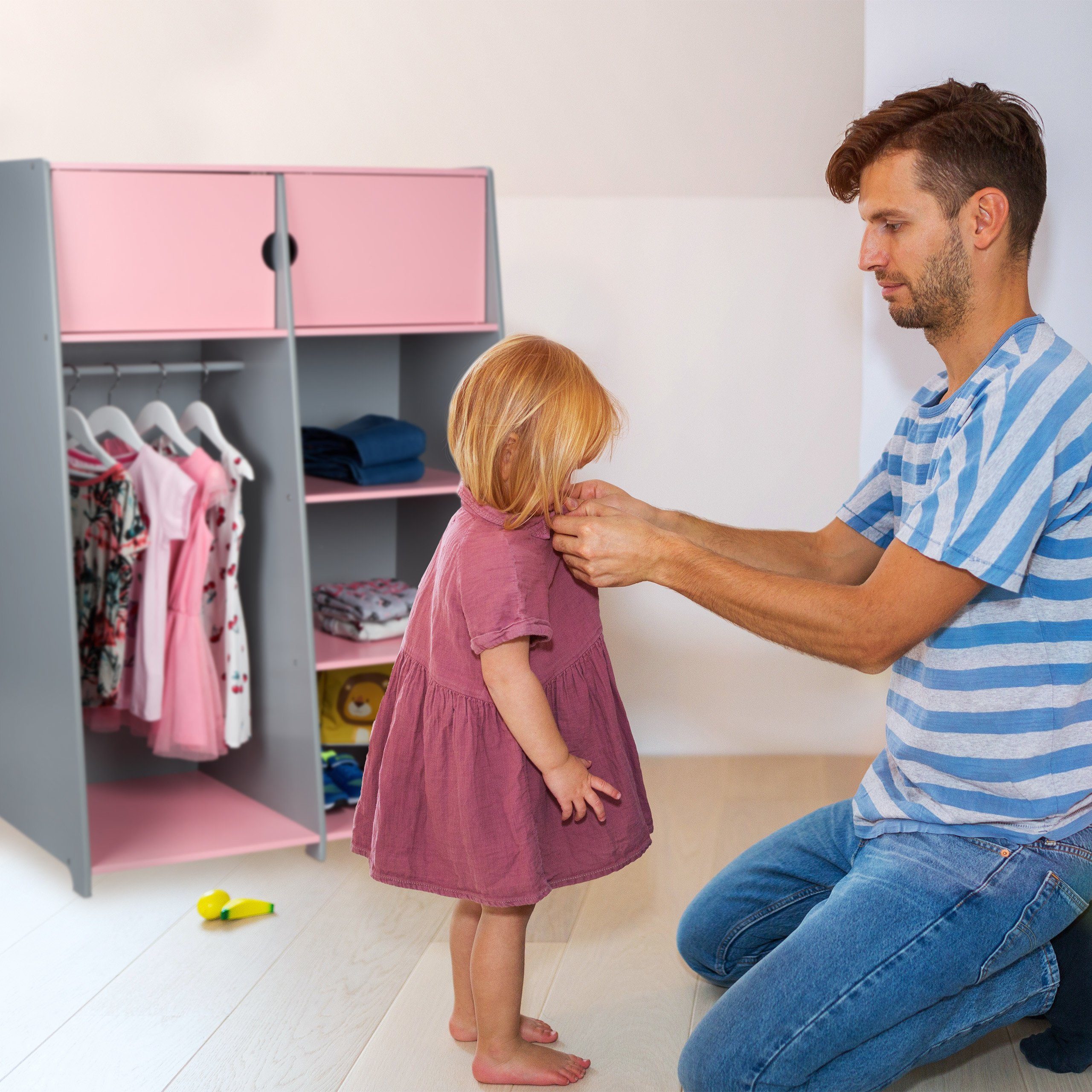 mit Kinderkleiderschrank relaxdays Fächern Kindergarderobe