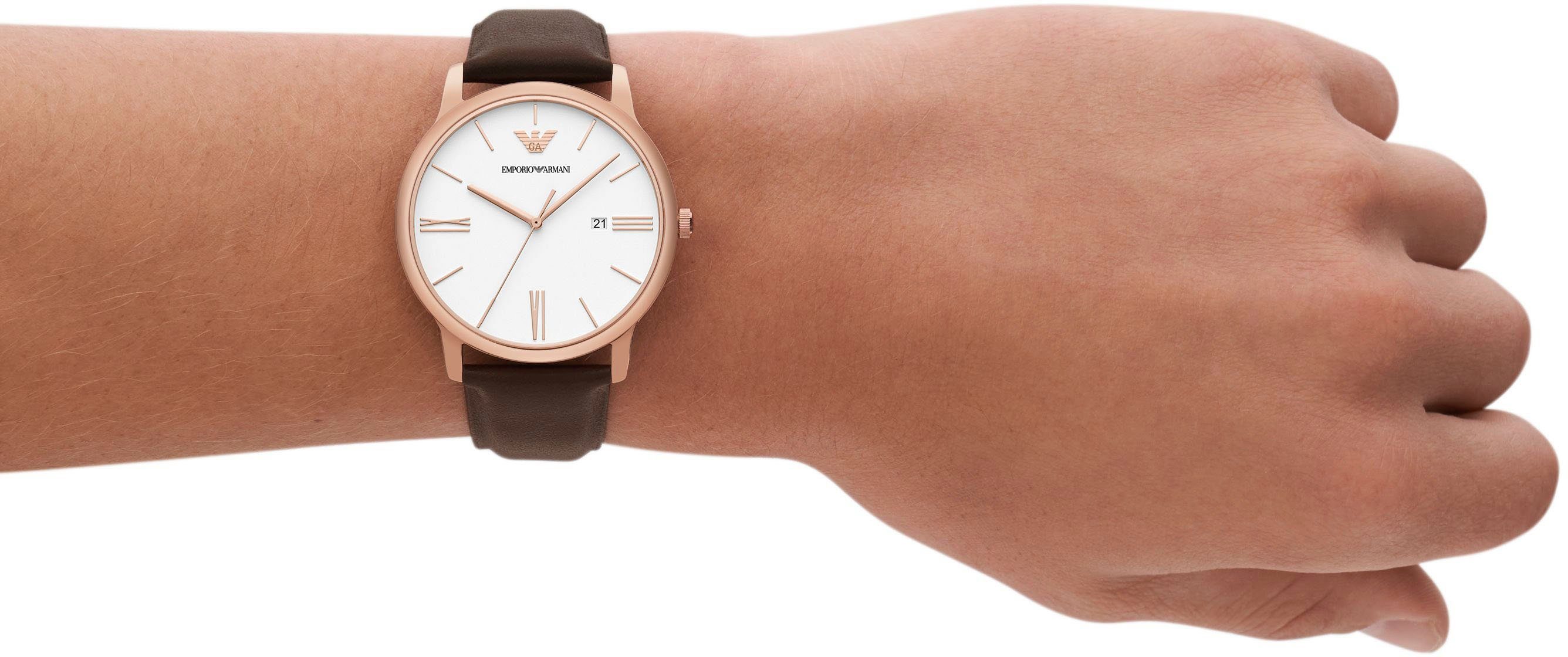 Emporio Armani Quarzuhr AR11572, Armbanduhr, Herrenuhr, Datum, analog, Lederarmband