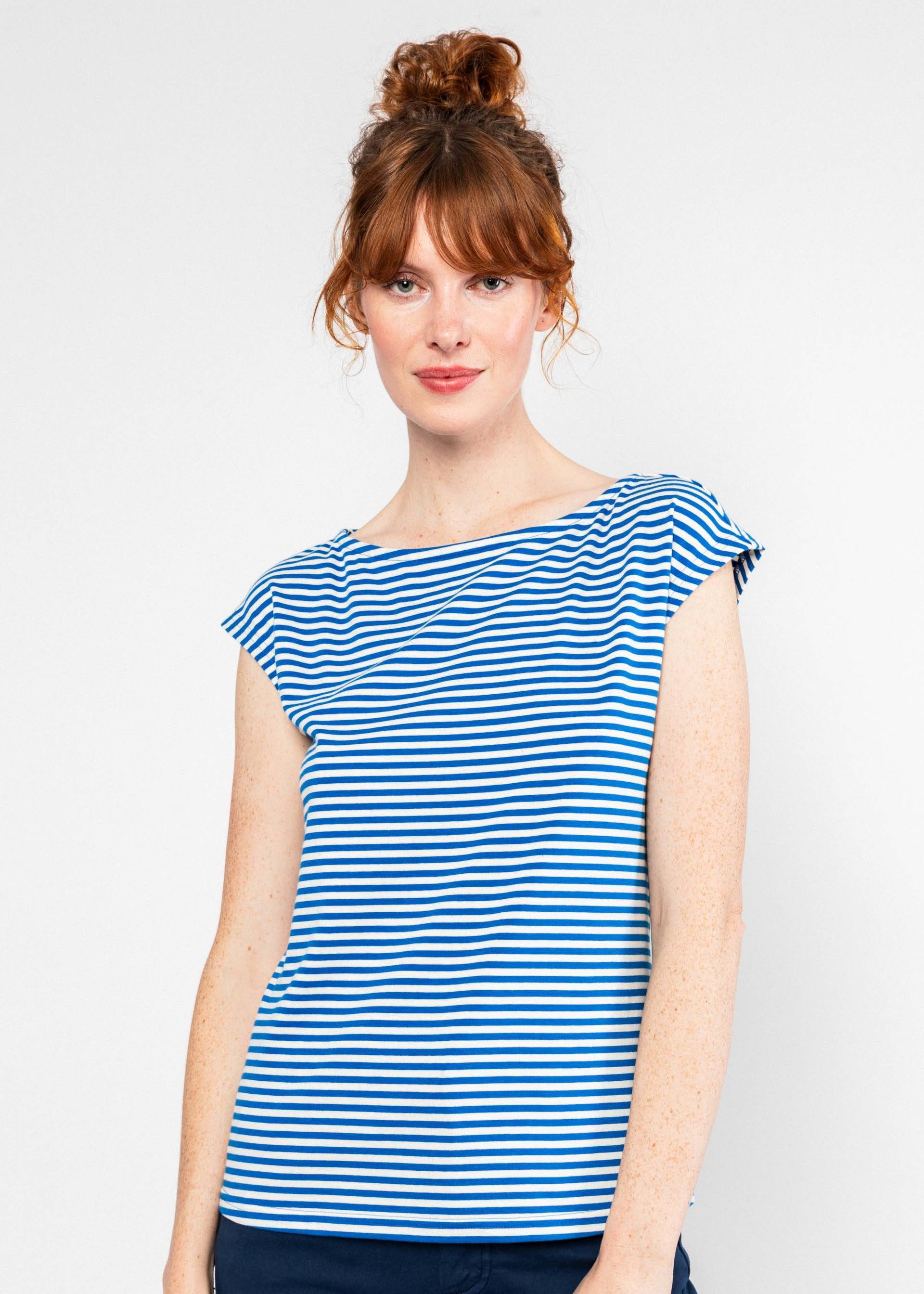 Blutsgeschwister T-Shirt - Damen Streifen Top - Baumwoll Shirt - U-Boot-Ausschnitt - Boxy Babe