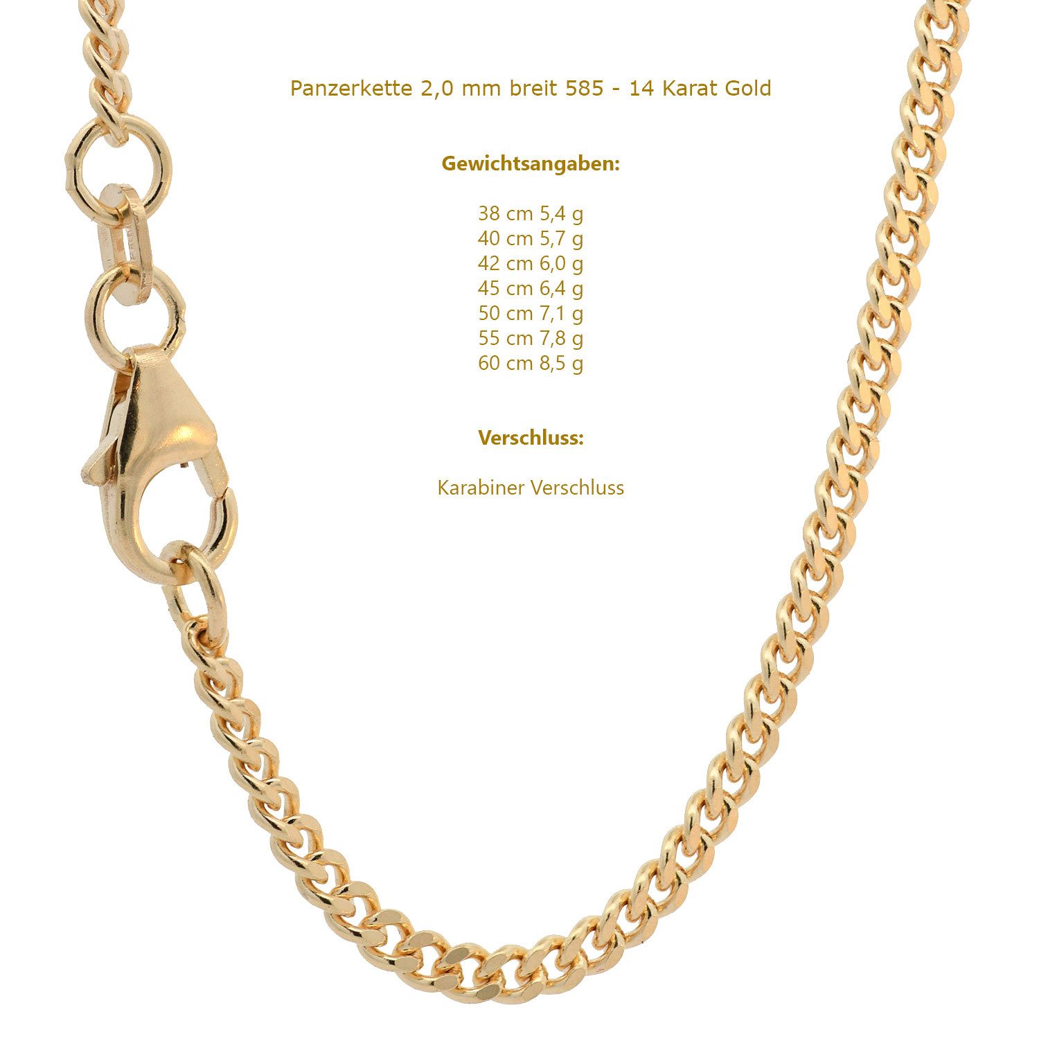 HOPLO Panzerkette Goldkette Panzerkette Länge 38cm - Breite 2,0mm - 750-18 Karat Gold – Bild 4 von 5