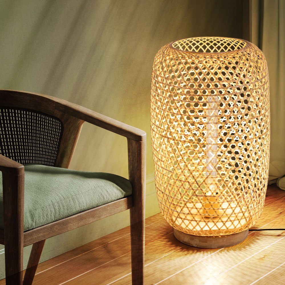 Lampe Warmweiß, Stehlampe Leuchtmittel natur Rattan Bambus LED inklusive, etc-shop Stehlampe, Bambus Stehleuchte