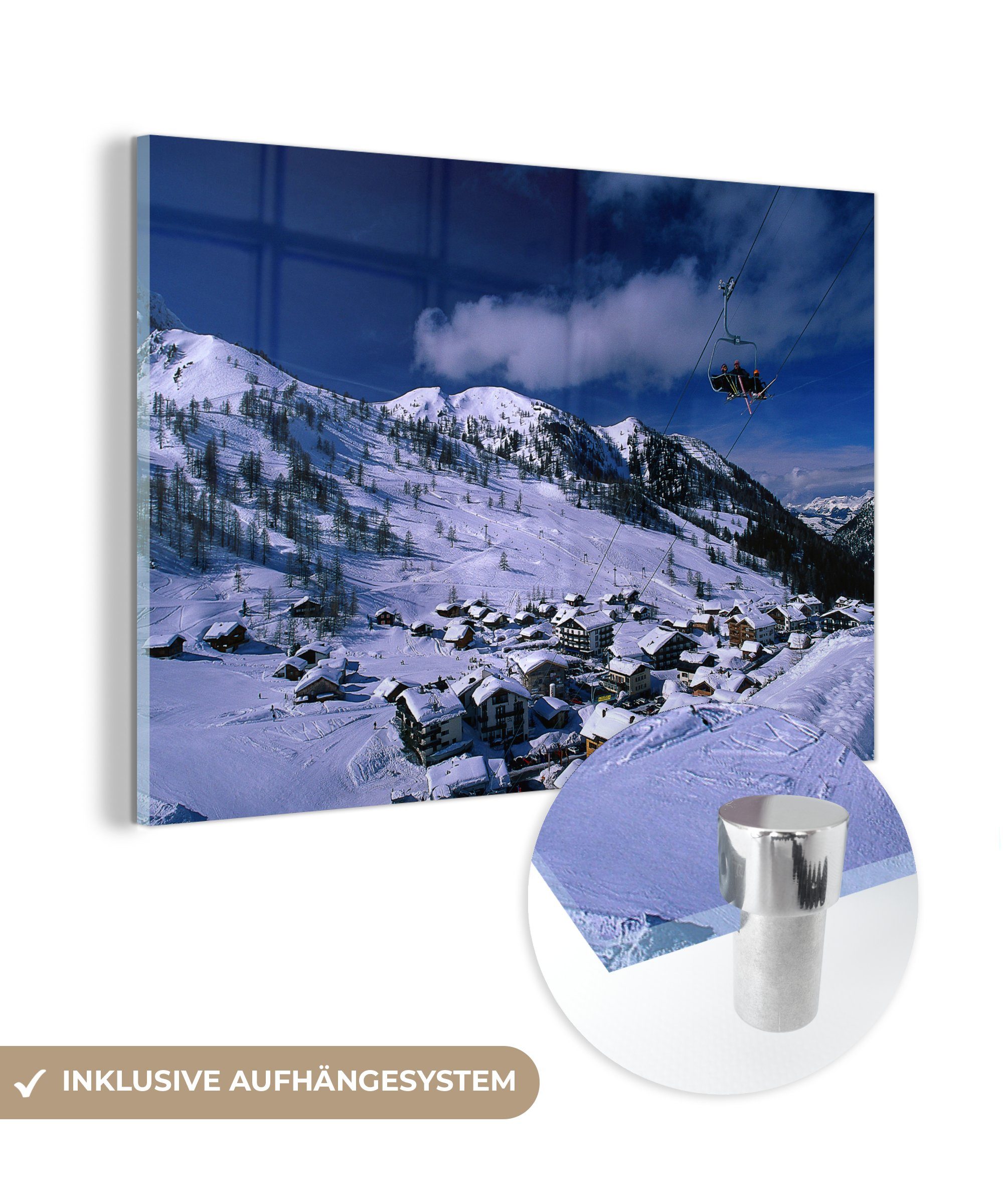 MuchoWow Acrylglasbild Skigebiet in Liechtenstein an einem Wintertag, (1 St), Acrylglasbilder Wohnzimmer & Schlafzimmer