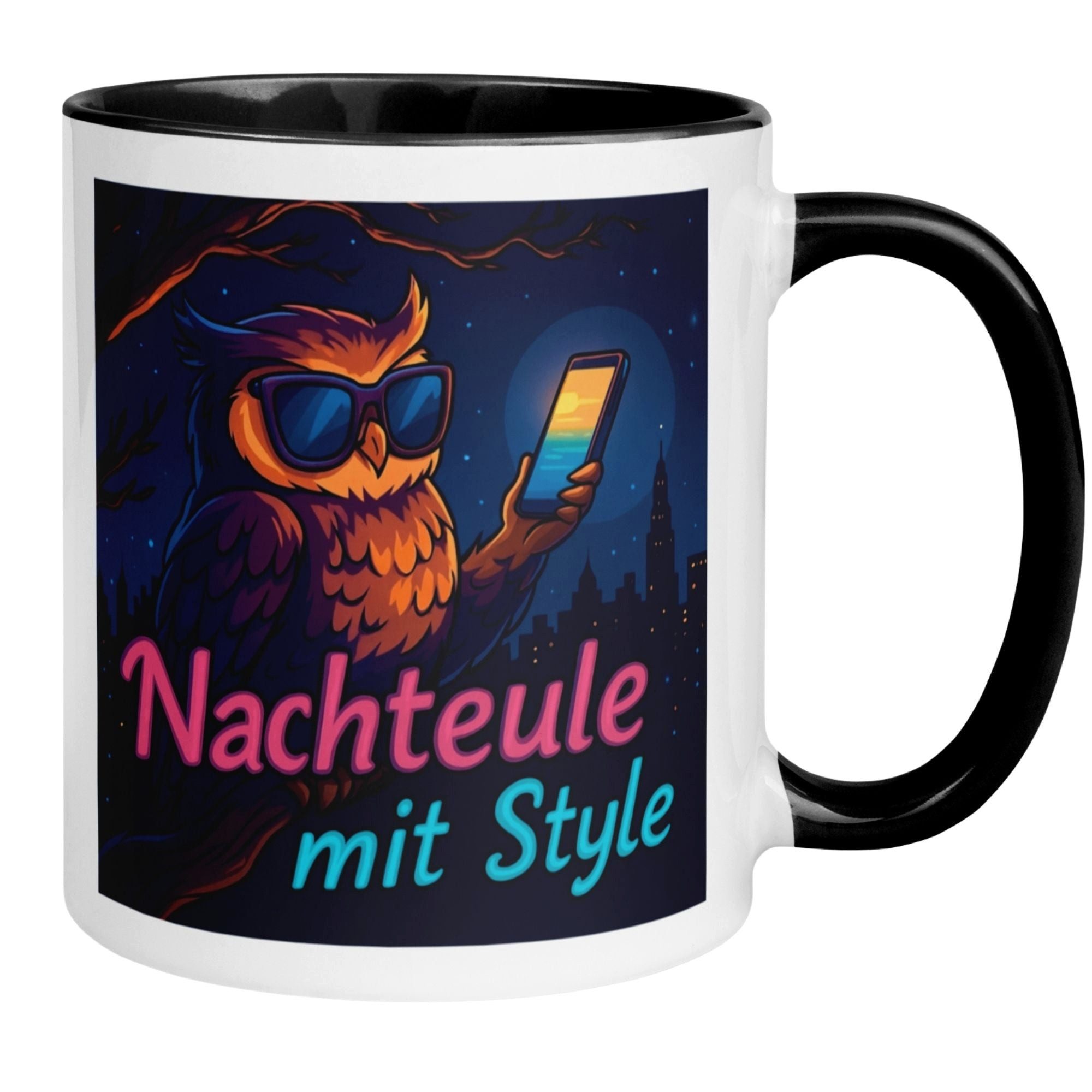Momentals Tasse Eule – „Nachteule mit Style“ – lustiger Eulen Geschenk Nachtschwärmer, Gratis Versand · Links-&Rechtshänder · Spülmaschinenfest