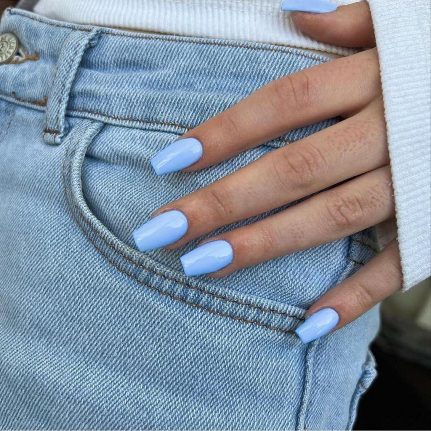 LuxusKollektion Kunstfingernägel Press On Nails Mandel Kurz Glänzend Jelly Gel 24 Stück Sarg Baby Blau