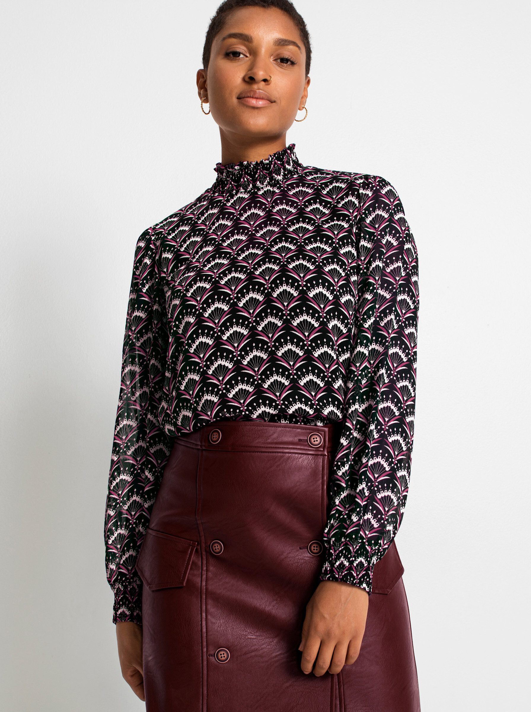 Klassische Bluse Druck-Bluse Langarm