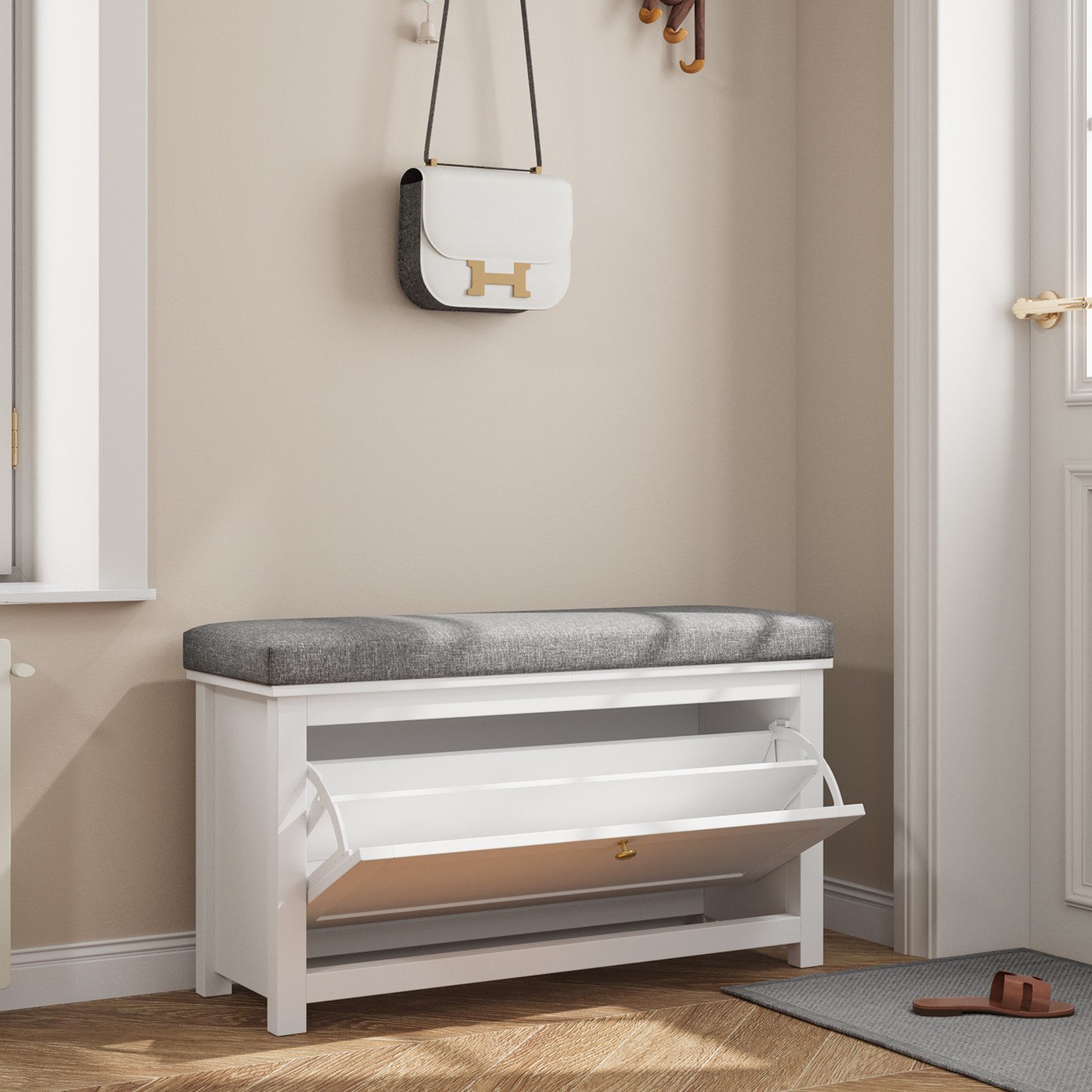 VOWNER Schuhschrank mit Klappen und Sitzbank, günstig online kaufen