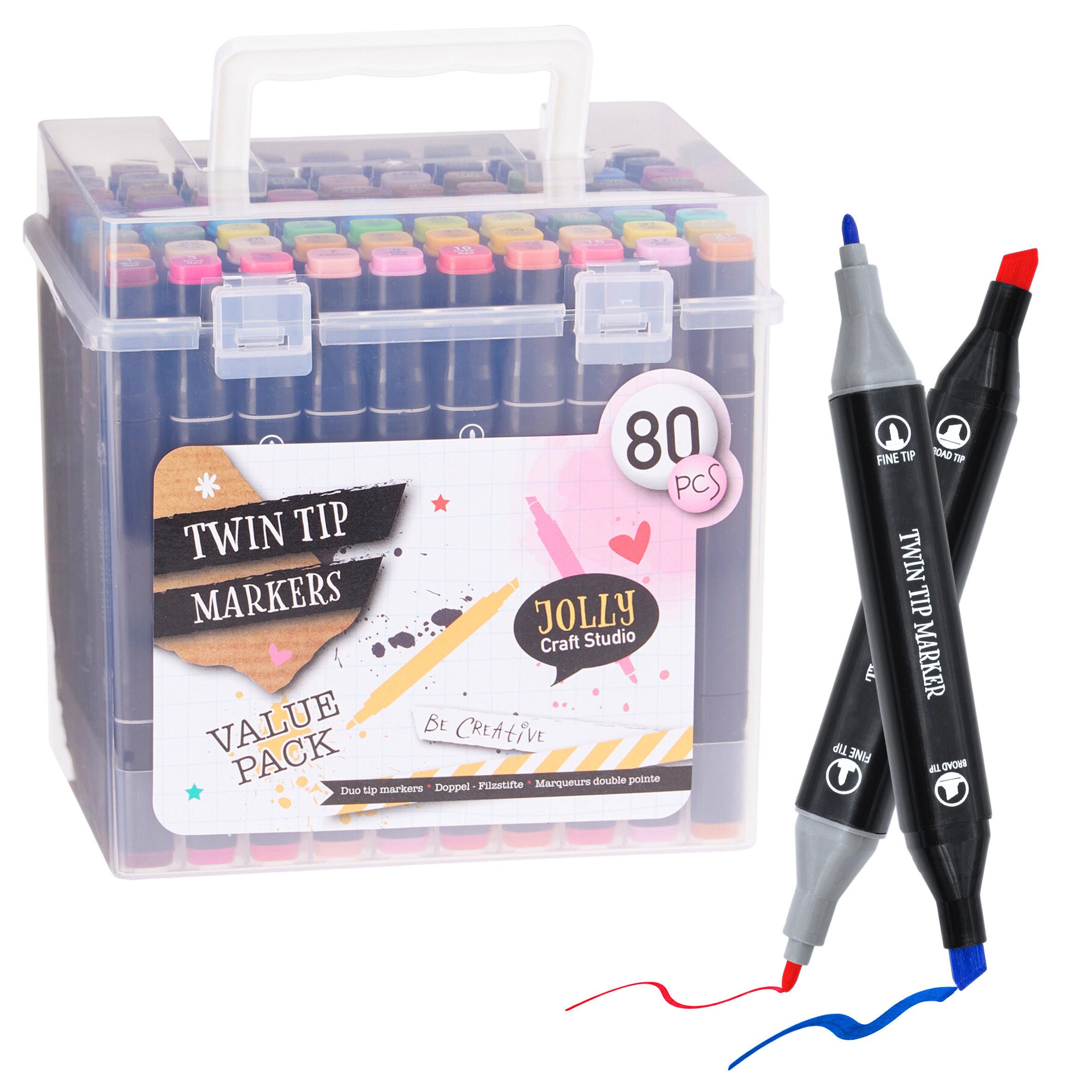 Spetebo Filzstift Doppelfasermaler in transparenter Aufbewahrungsbox, (Anzahl, 80-tlg.,1 Set), Doppel Filzstifte Set in Box mit Tragegriff