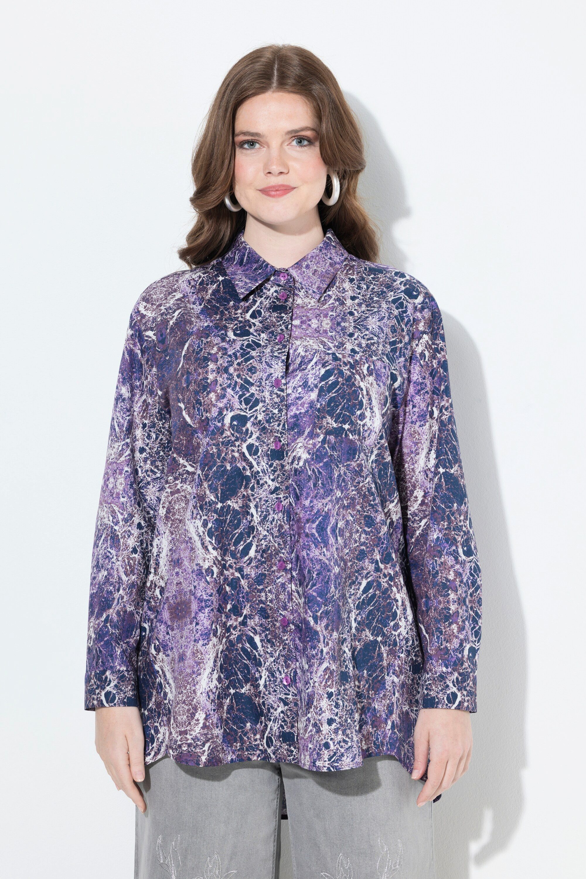 Hemdbluse Longbluse Hemdkragen Langarm hinten länger