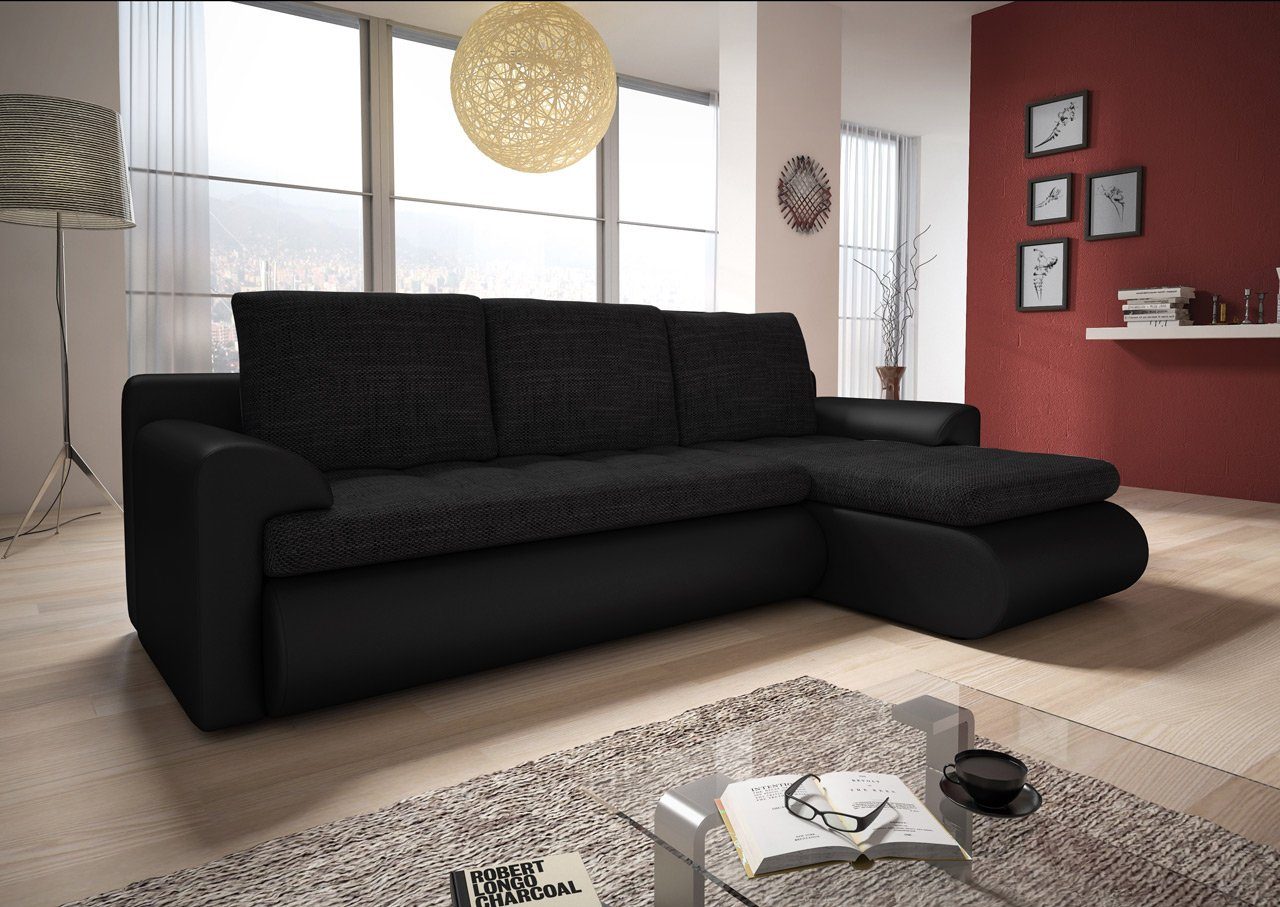 Sofnet Ecksofa Santi, mit Schlaffunktion und Bettkasten, L-Form Couch, Schlafsofa mit Wellenfeder, Bettsofa | Ecksofas