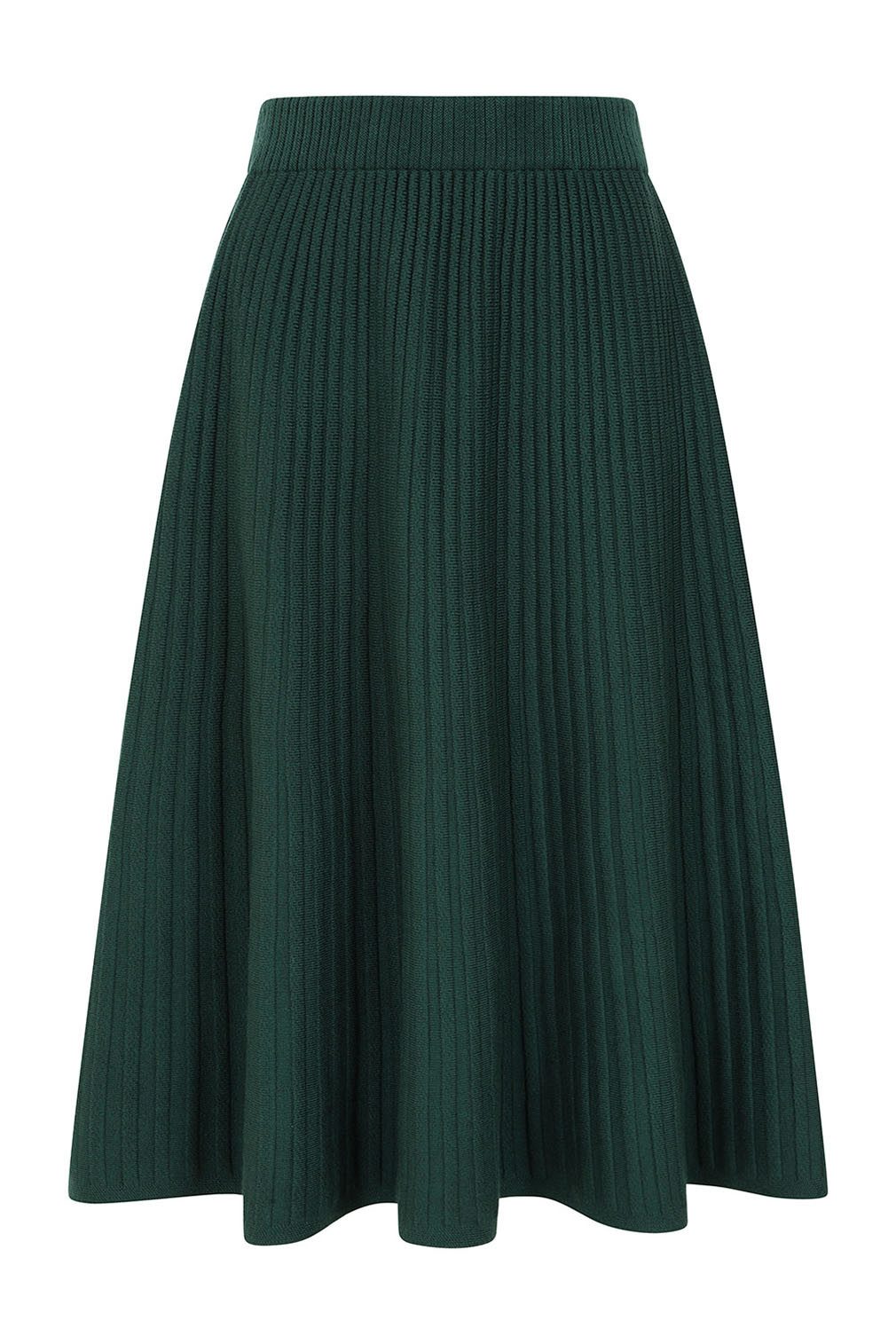 Banned A-Linien-Rock Poppy Knit Skirt Grün Vintage Strick Gerippt Gestreift A-Linie