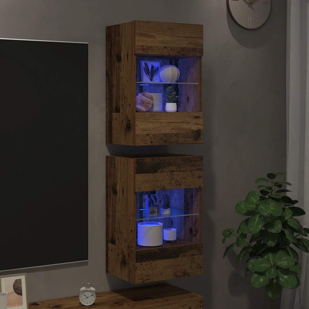 vidaXL TV-Wand Wandschränke mit LED-Leuchten für TV 2 Stk. Altholz-Optik, (2-St)