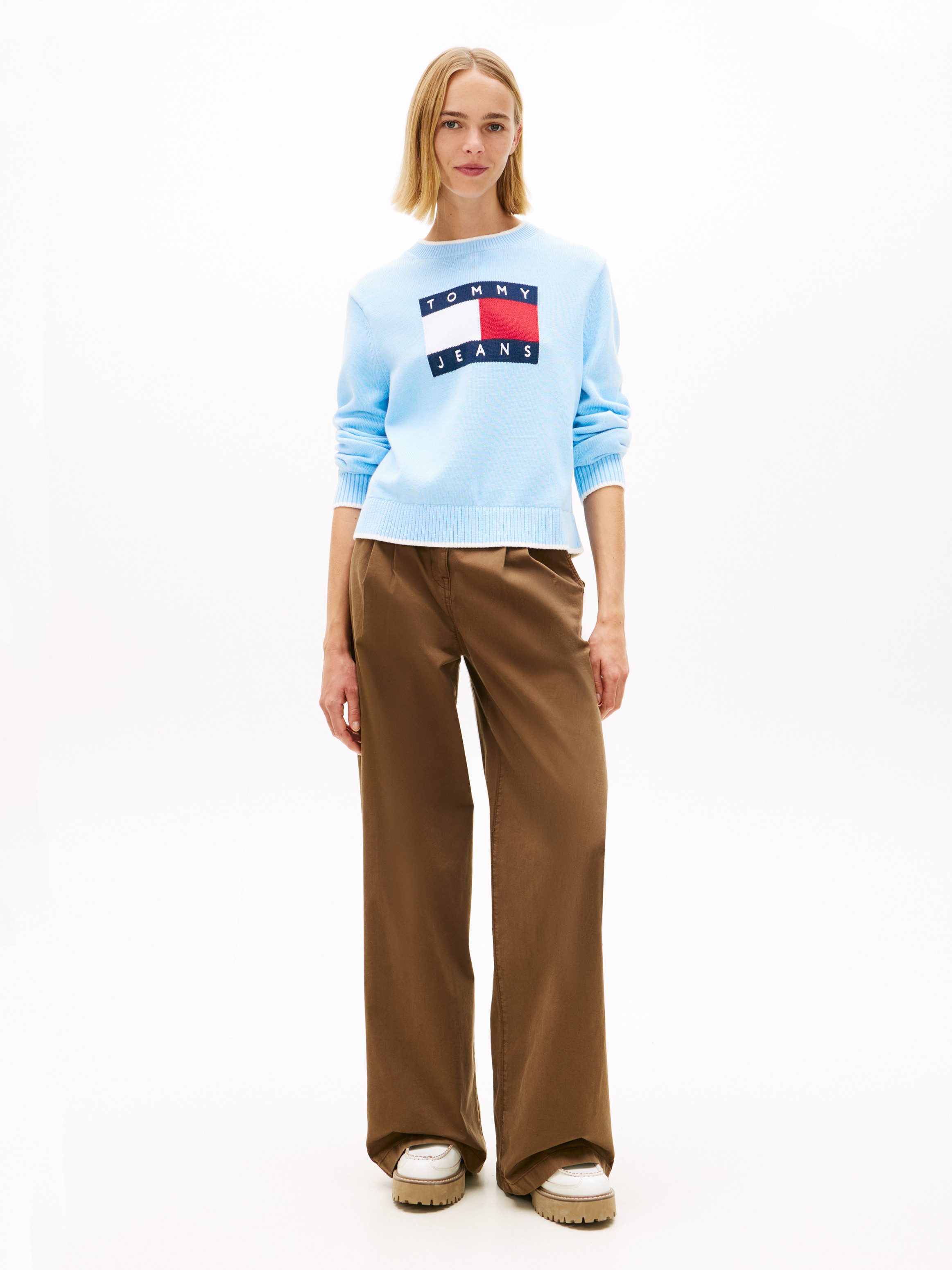 Tommy Jeans Strickpullover TJW TIPPING FLAG SWEATER EXT mit Logo-Intarsie, Relaxed Fit