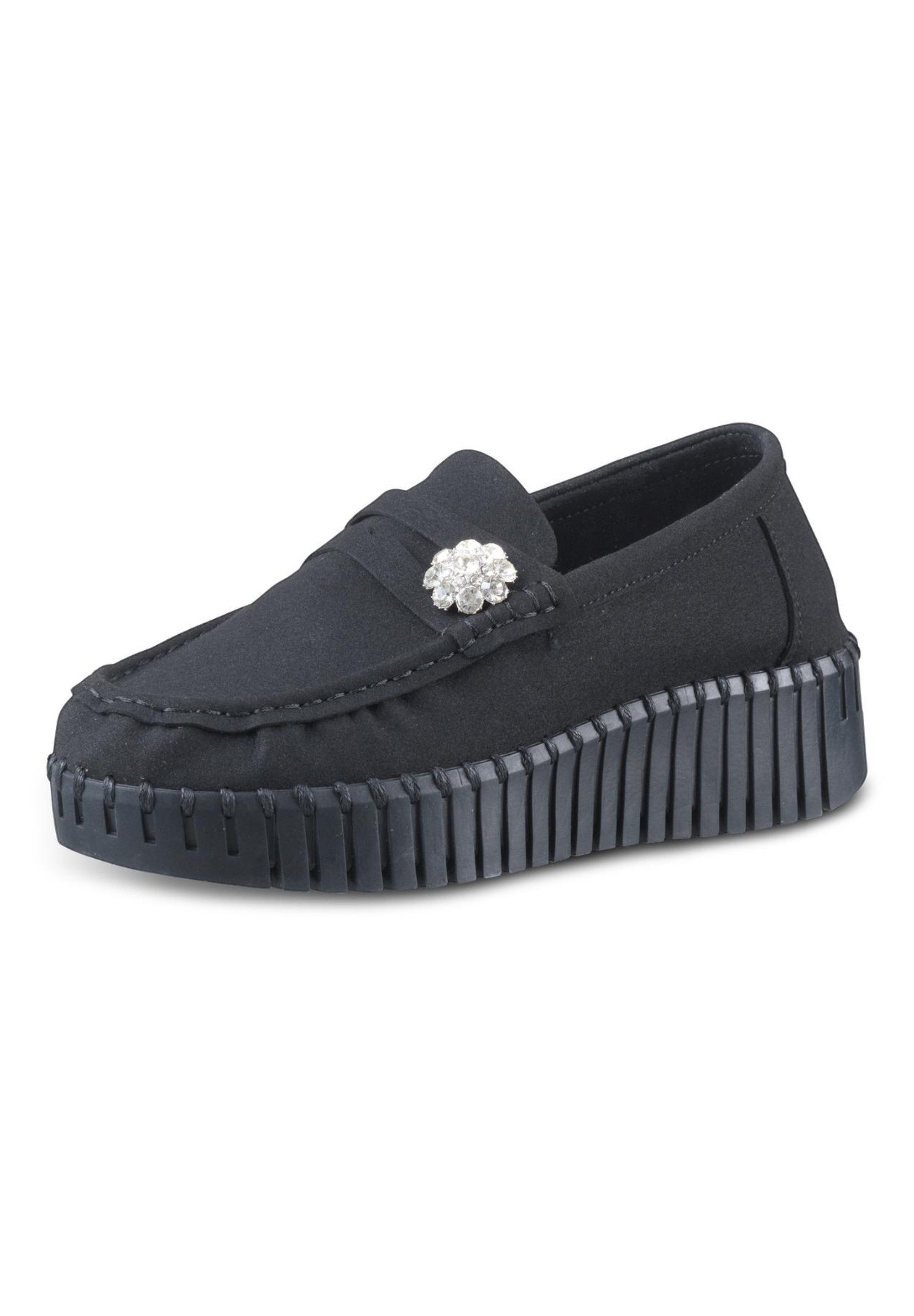 Ilse Jacobsen TULIP3220 Slipper Loafer, Strass, Raffung, Keilsohle, klebstofffrei