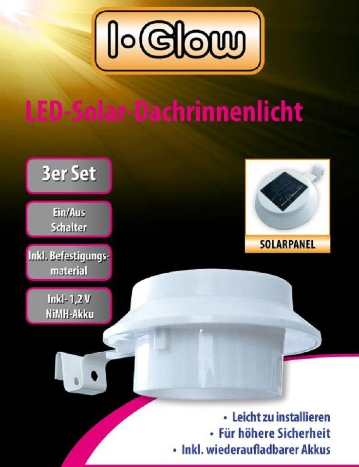 I-Glow Set 3tlg. Dachrinnenleuchte in weiß LED Dachrinnenlichter LED Solar I-Glow