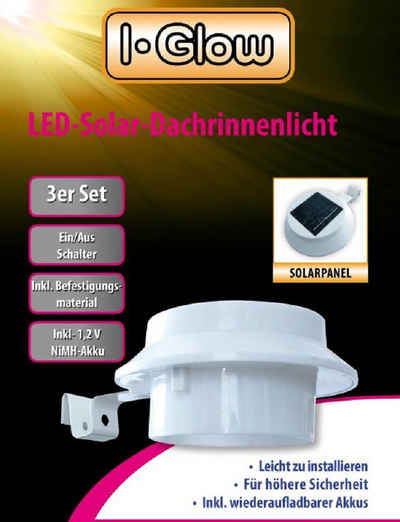 I-Glow LED Dachrinnenleuchte I-Glow LED Solar Dachrinnenlichter Set 3tlg. in weiß