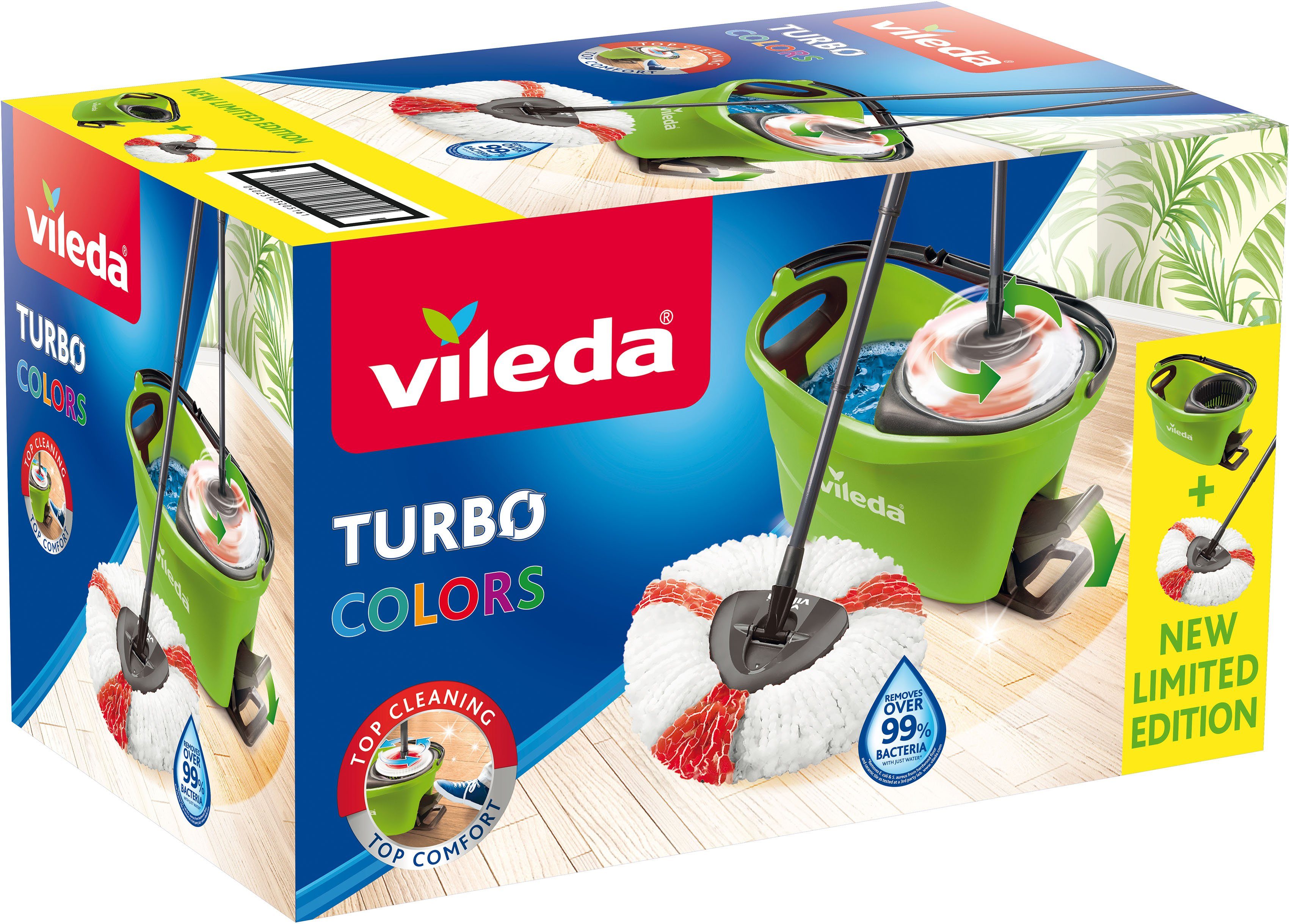 und 3-St), Colors (Wischmop-Set Turbo (Set, Powerschleuder Vileda Bodenwischer-Set Fußpedal) mit Box
