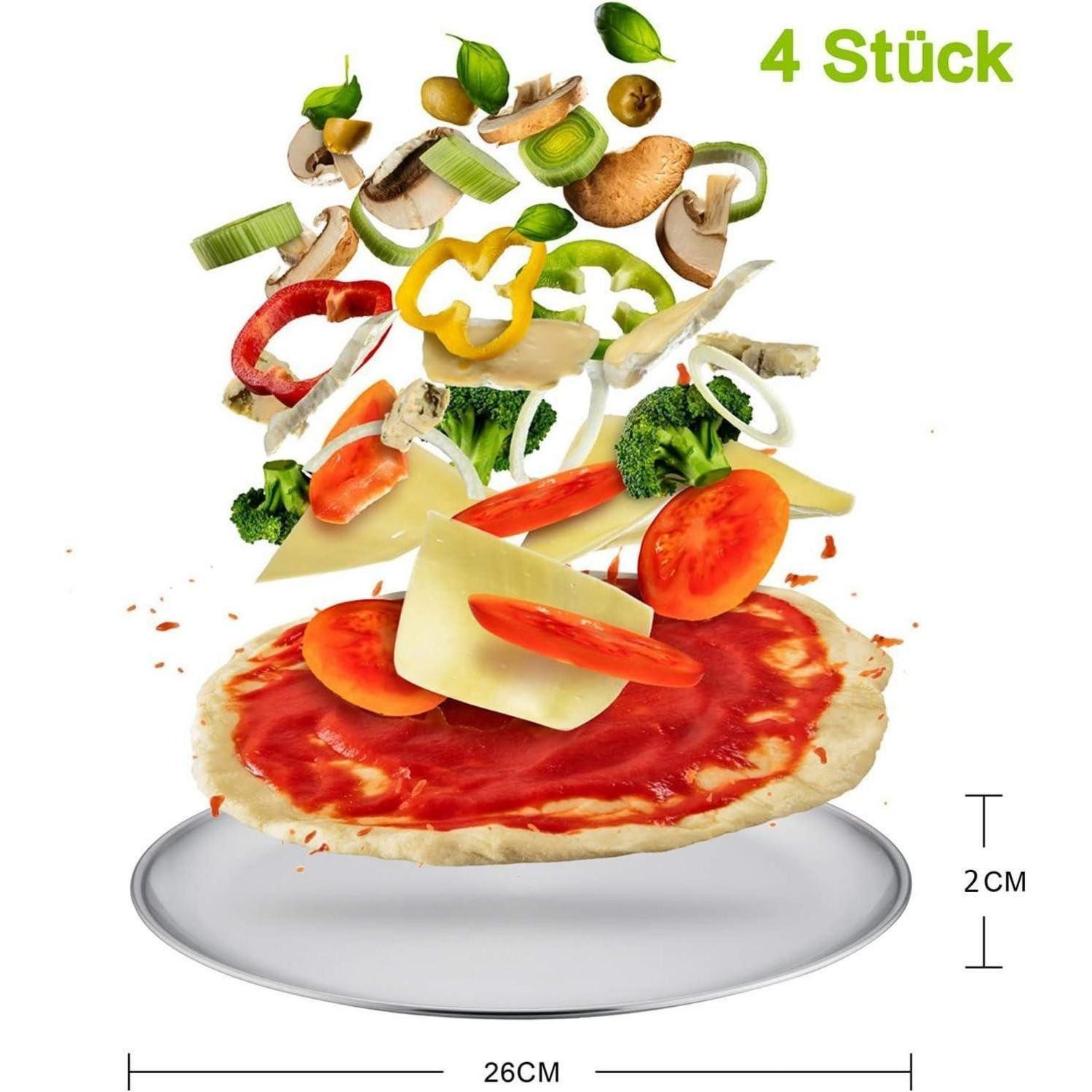 LuxusKollektion Pizzablech Pizzablech 4er-Set Edelstahl Rund Pizzaform 26 cm Spülmaschinenfest