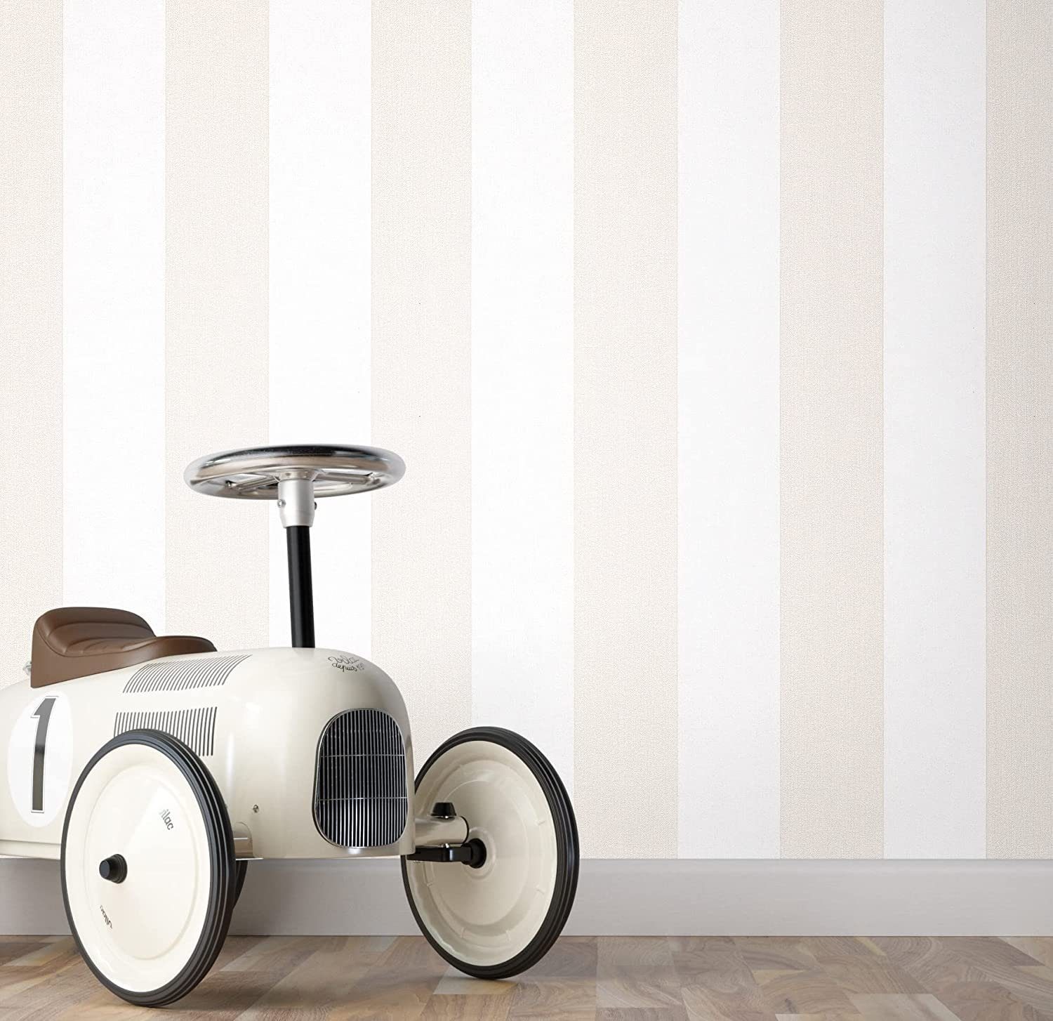 Newroom Vliestapete, Beige Tapete Landhaus Streifen - Streifentapete Weiß M günstig online kaufen