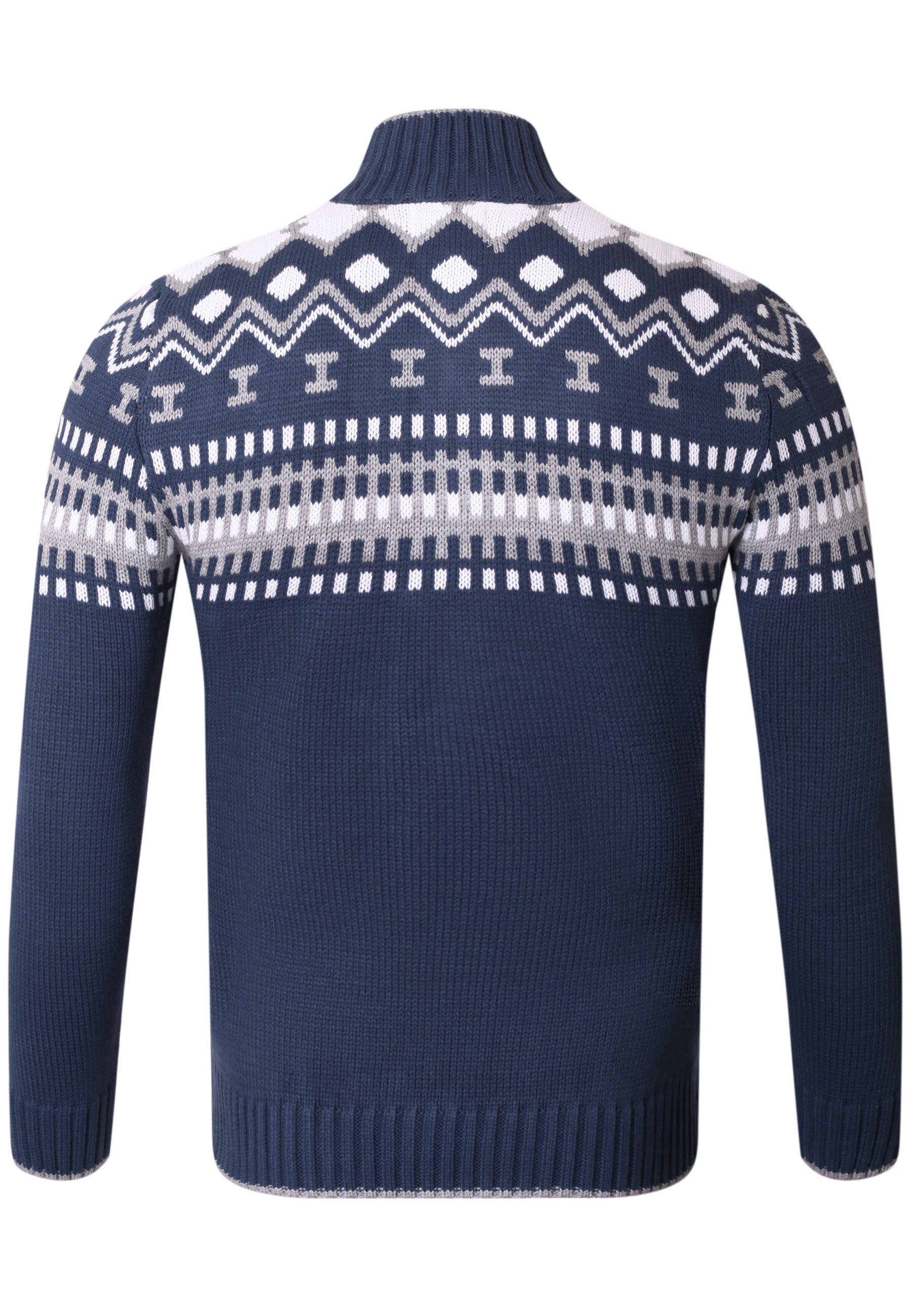 Reslad Strickpullover Reslad Herren Strickpullover Crewneck Zipper Norweger Pullover RS-3110 (1-tlg) Strickpullover Männer Norwegermuster Troyer