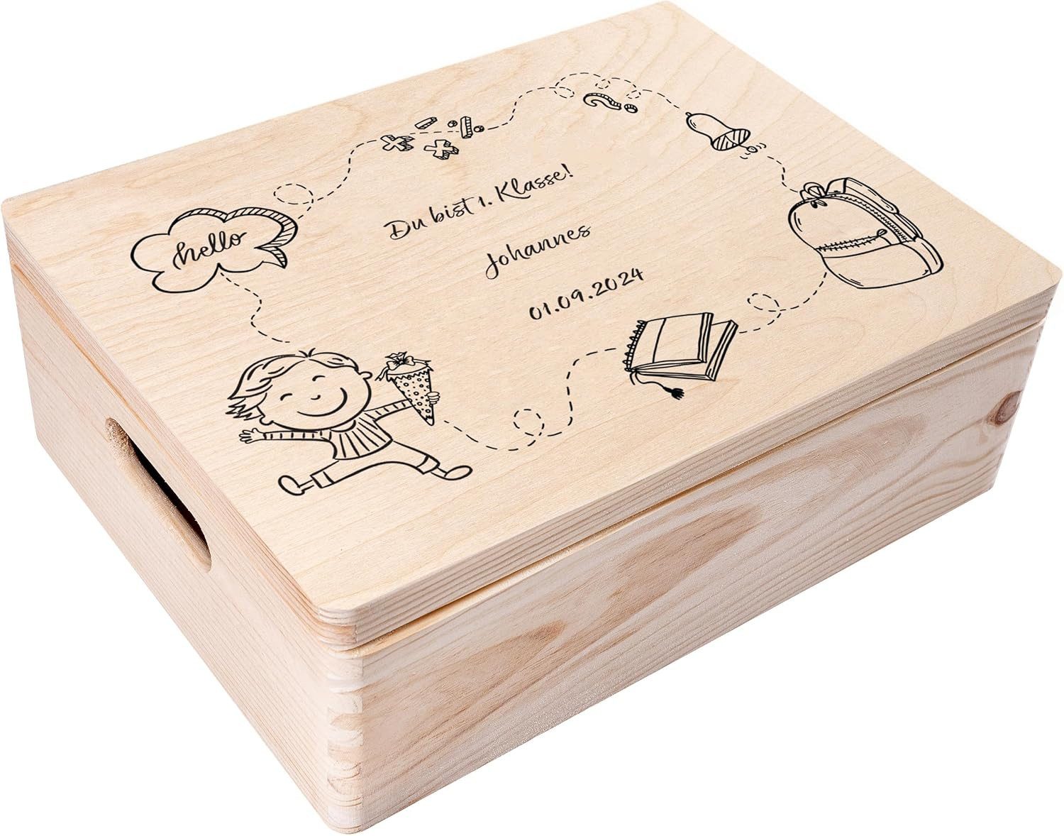 Creative Deco Holzkiste Einschulung Geschenk Erster Schultag, Natur 40 x 30 x 14 cm